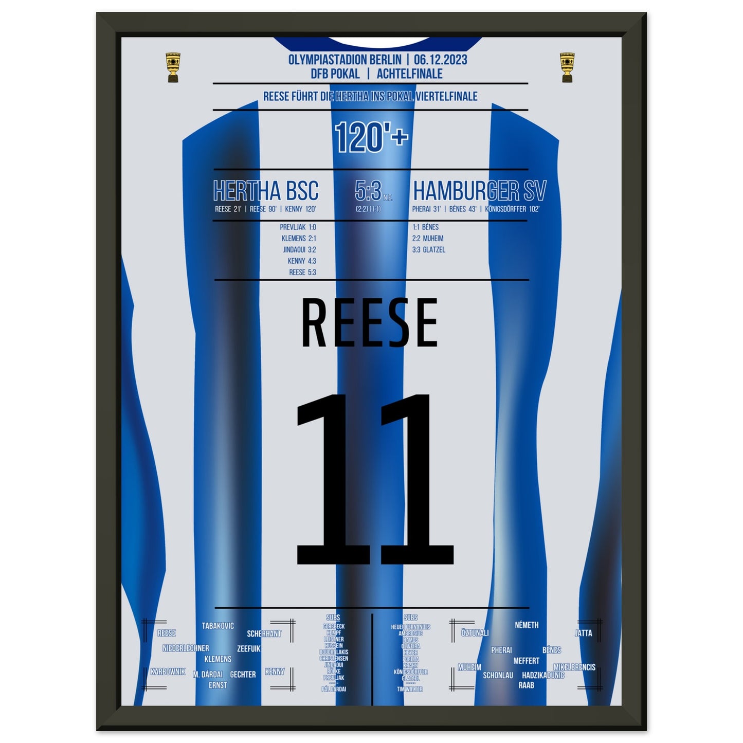 Reese schiesst die Hertha ins Pokal-Viertelfinale 30x40-cm-12x16-Schwarzer-Aluminiumrahmen