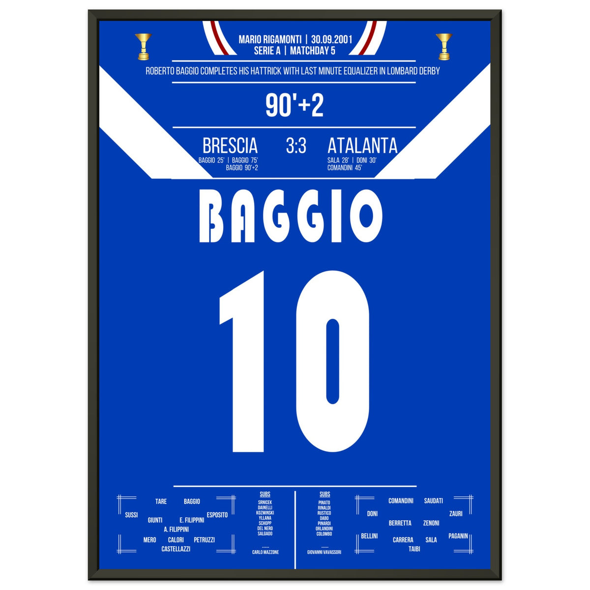 Baggio's late hat-trick for Brescia in the derby against Atalanta