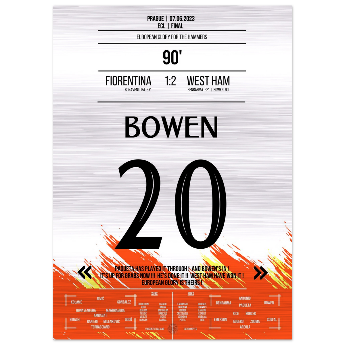 (Metal Print) Bowen's last-minute winning goal for the European Cup triumph for the