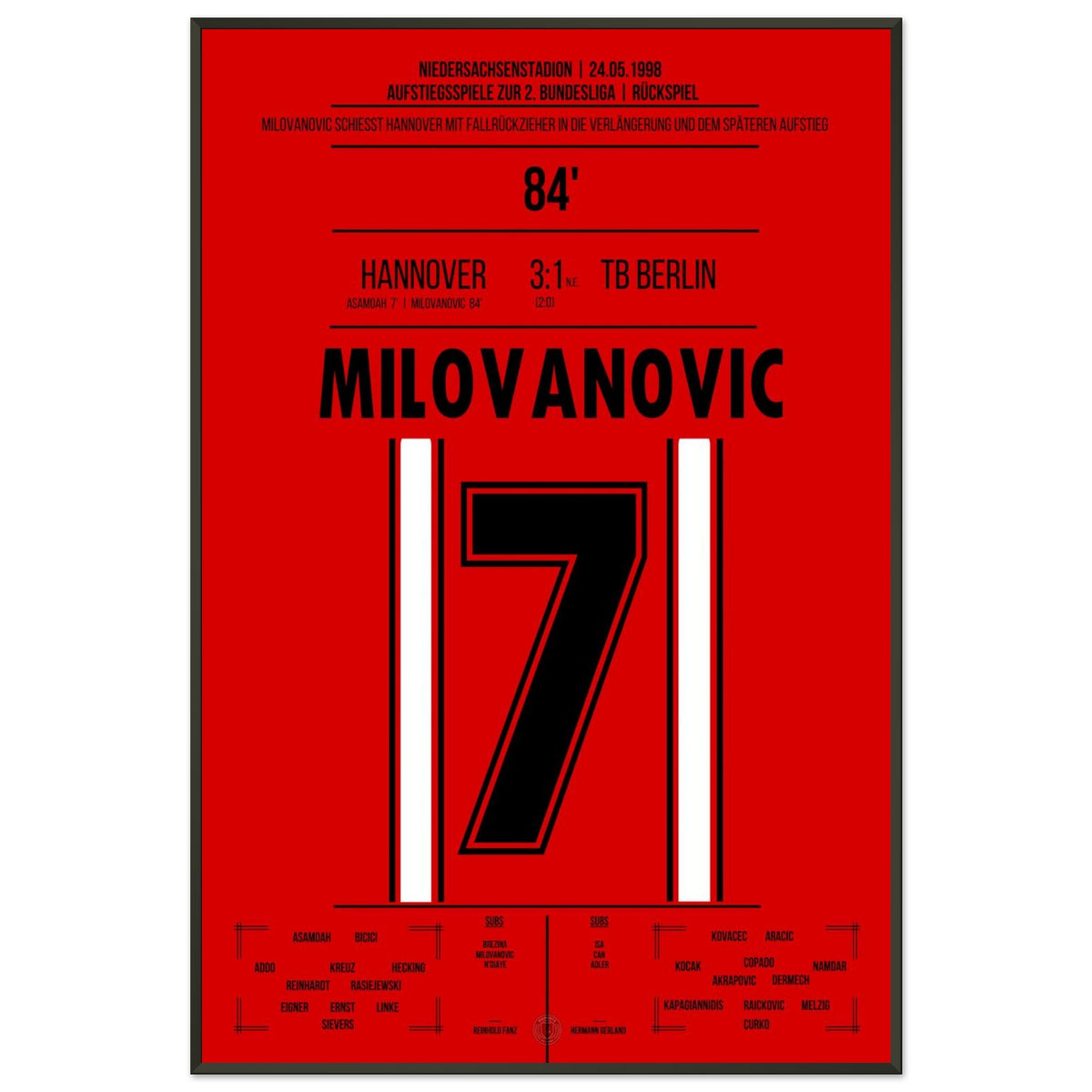 Milovanovic Fallrückzieher bei Hannover's Rückkehr in die 2. Bundesliga 1998