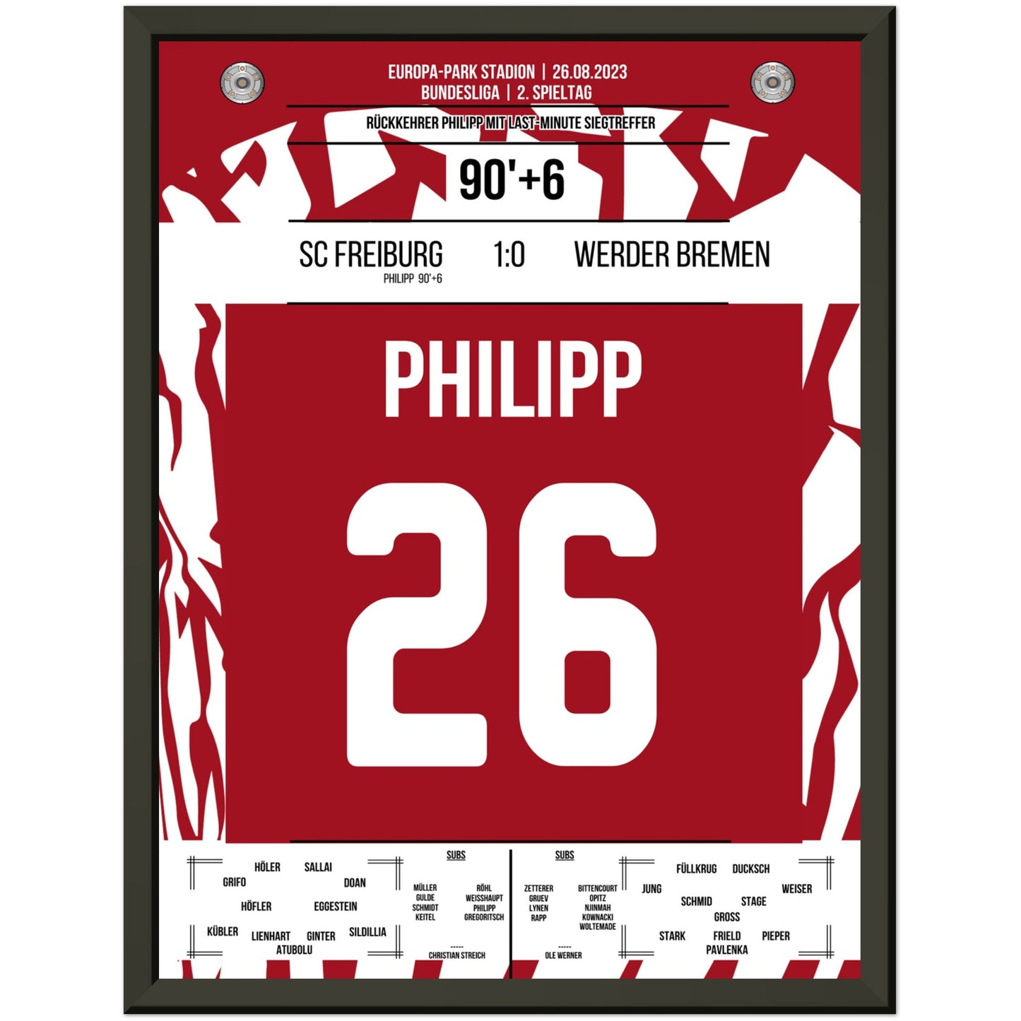 Philipp's Siegtreffer gegen den Ex-Club 30x40-cm-12x16-Schwarzer-Aluminiumrahmen