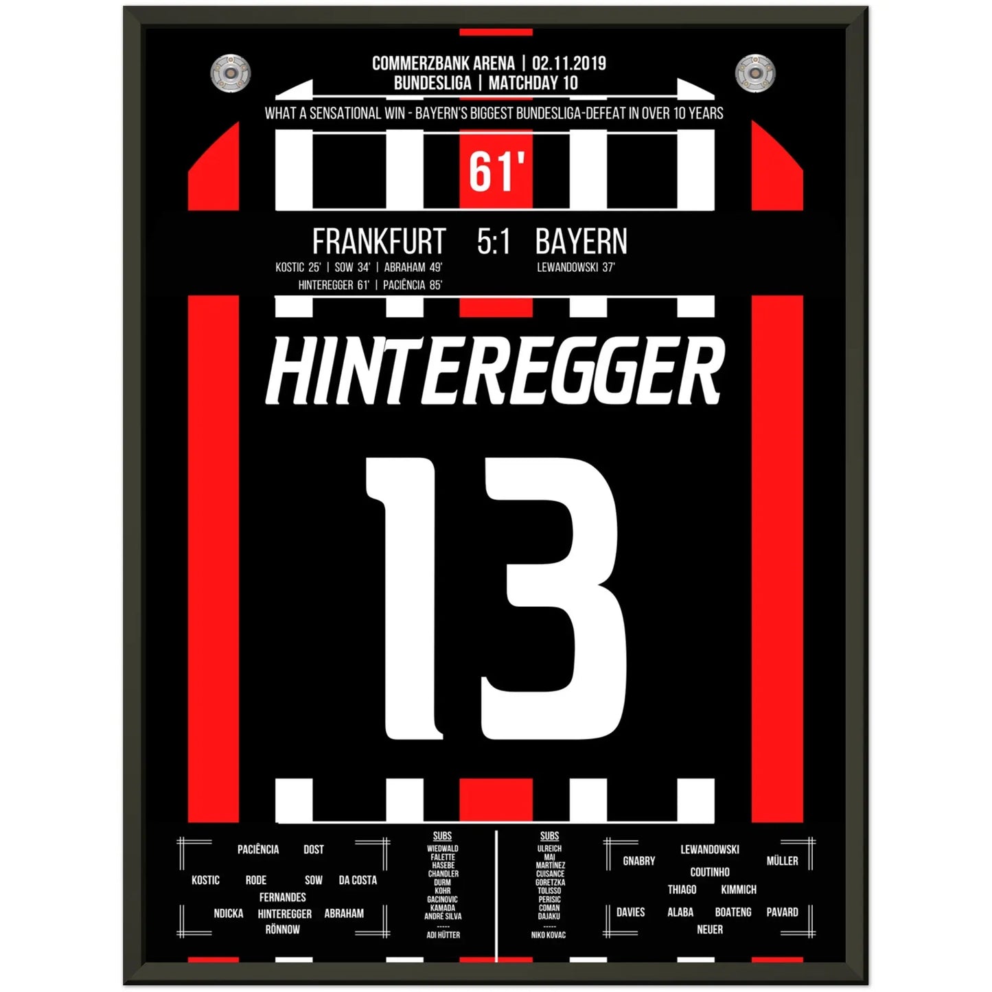 Frankfurt's 5:1 Sieg gegen Bayern in 2019 45x60-cm-18x24-Schwarzer-Aluminiumrahmen