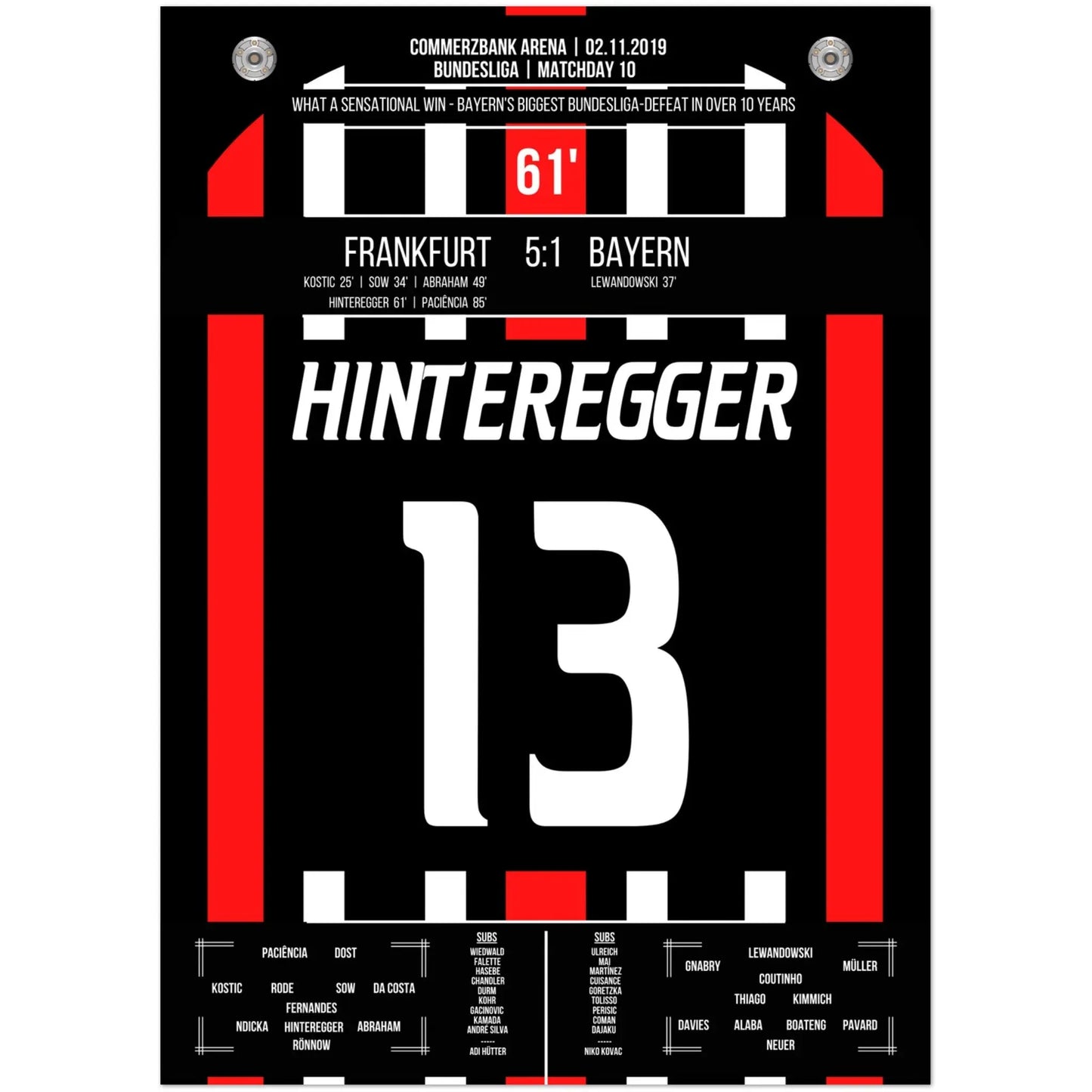 Frankfurt's 5:1 Sieg gegen Bayern in 2019 50x70-cm-20x28-Ohne-Rahmen