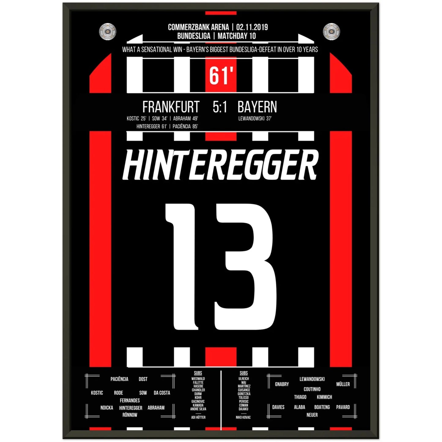 Frankfurt's 5:1 Sieg gegen Bayern in 2019 50x70-cm-20x28-Schwarzer-Aluminiumrahmen