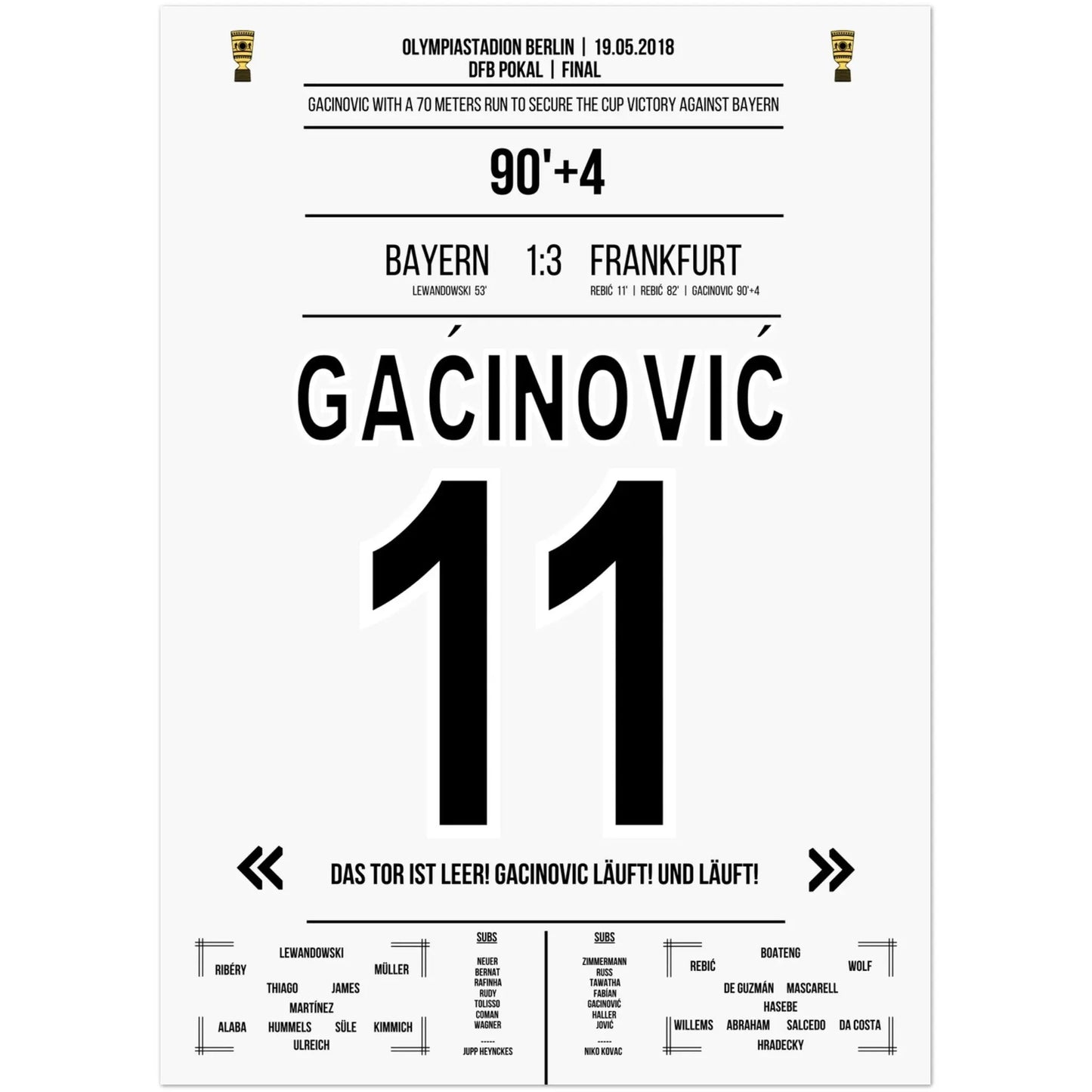 Gacinovic's 70 Meter-Lauf zum Pokaltriumph gegen Bayern 2018 50x70-cm-20x28-Ohne-Rahmen