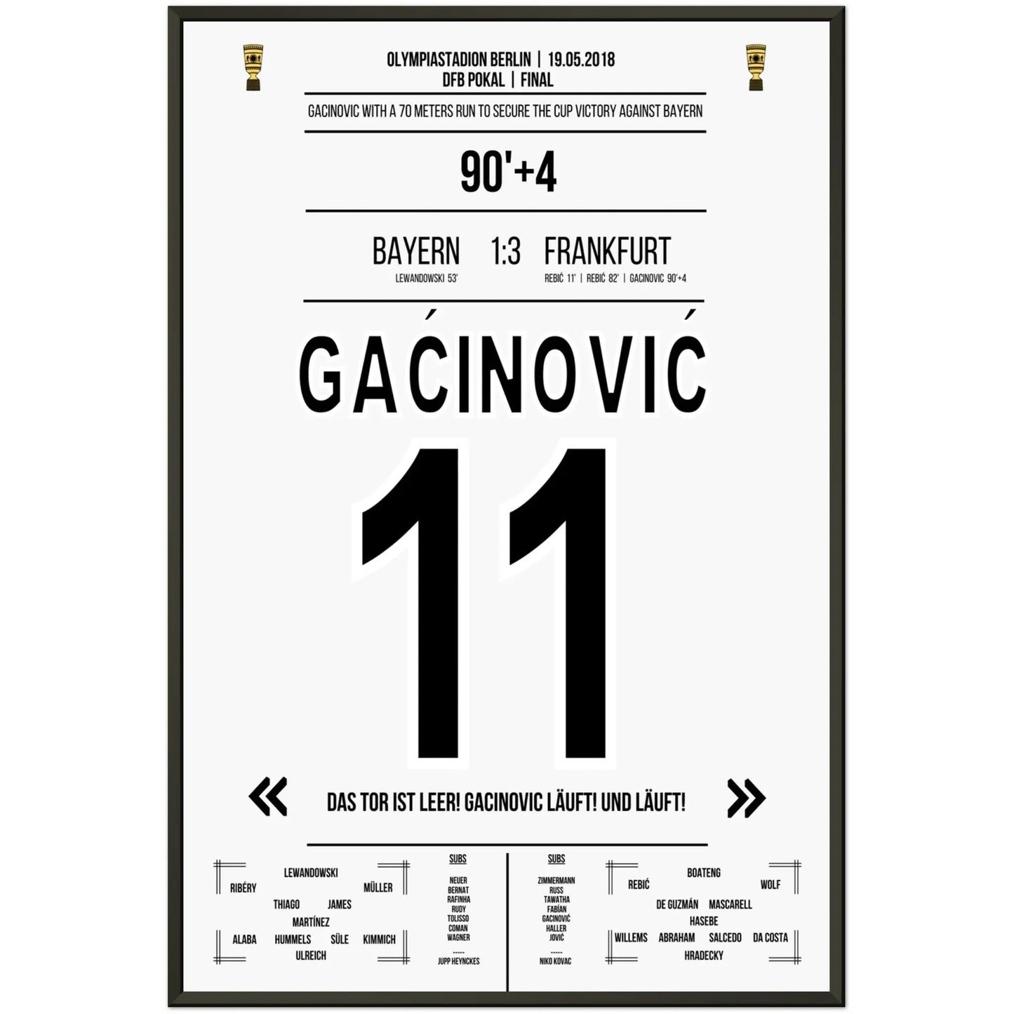 Gacinovic's 70 Meter-Lauf zum Pokaltriumph gegen Bayern 2018 60x90-cm-24x36-Schwarzer-Aluminiumrahmen