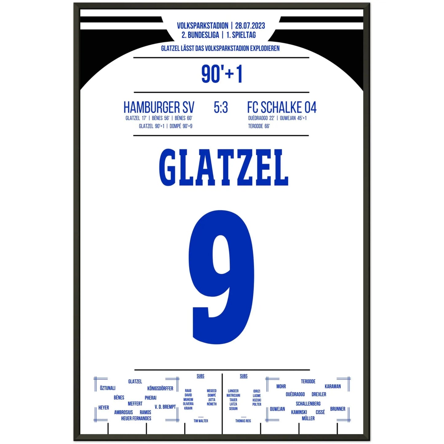 Glatzel's Tor in der Nachspielzeit zum Saisonauftaktsieg 2023 60x90-cm-24x36-Schwarzer-Aluminiumrahmen