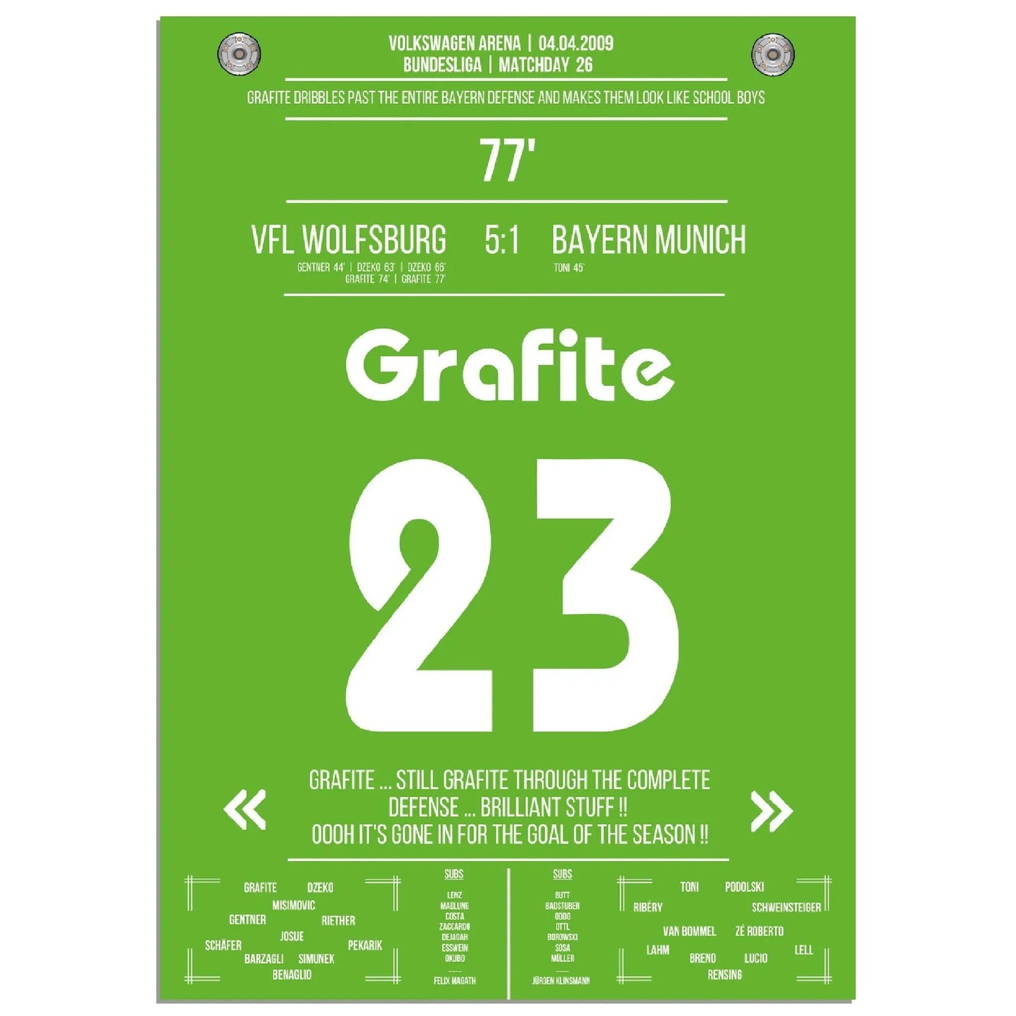 Grafite's legendäres Tor in Wolfsburg's 5-1 Sieg gegen die Bayern 2009