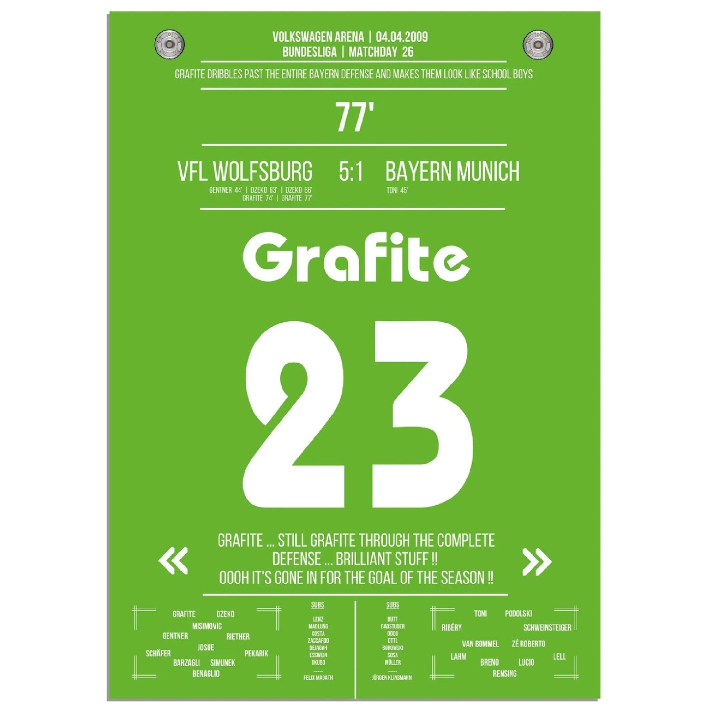 Grafite's legendäres Tor in Wolfsburg's 5-1 Sieg gegen die Bayern 2009