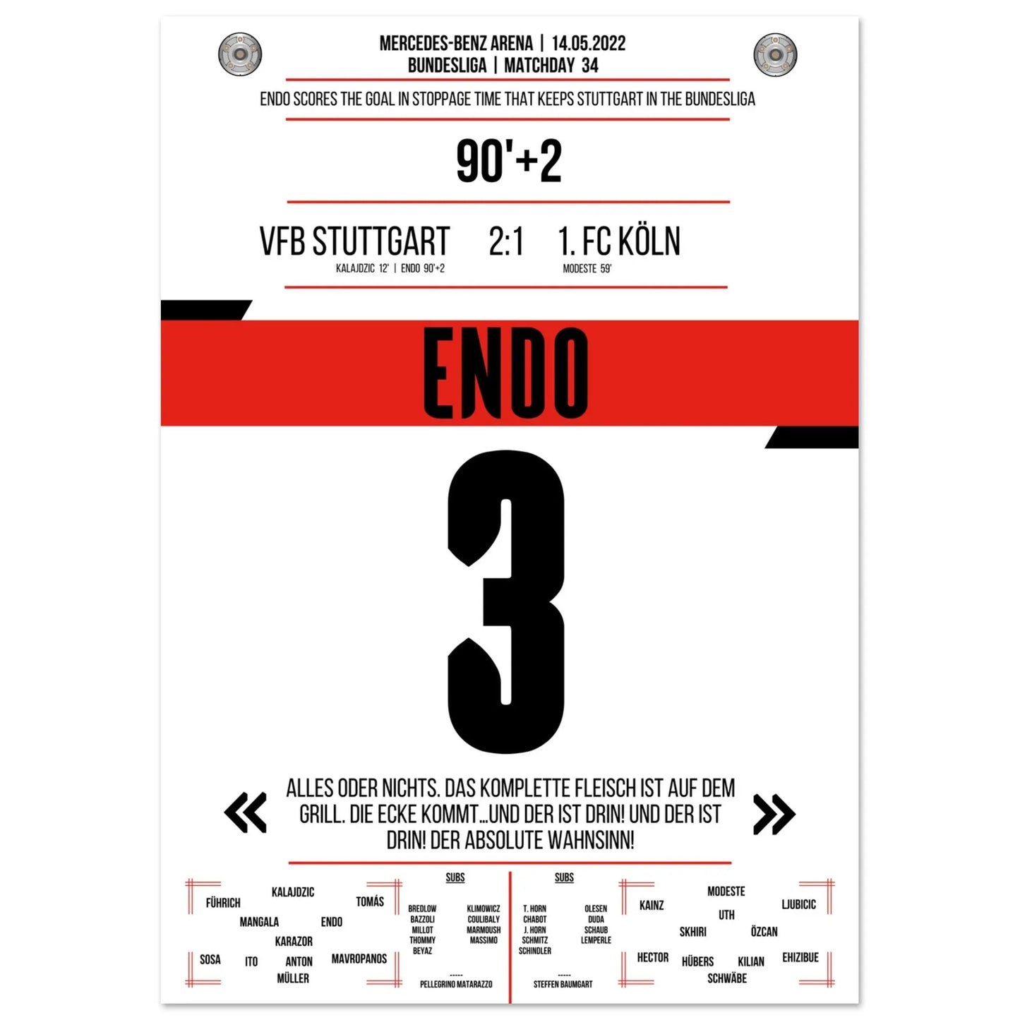 Last-minute survival! Captain Endo with the winning goal against Cologne | Quote version