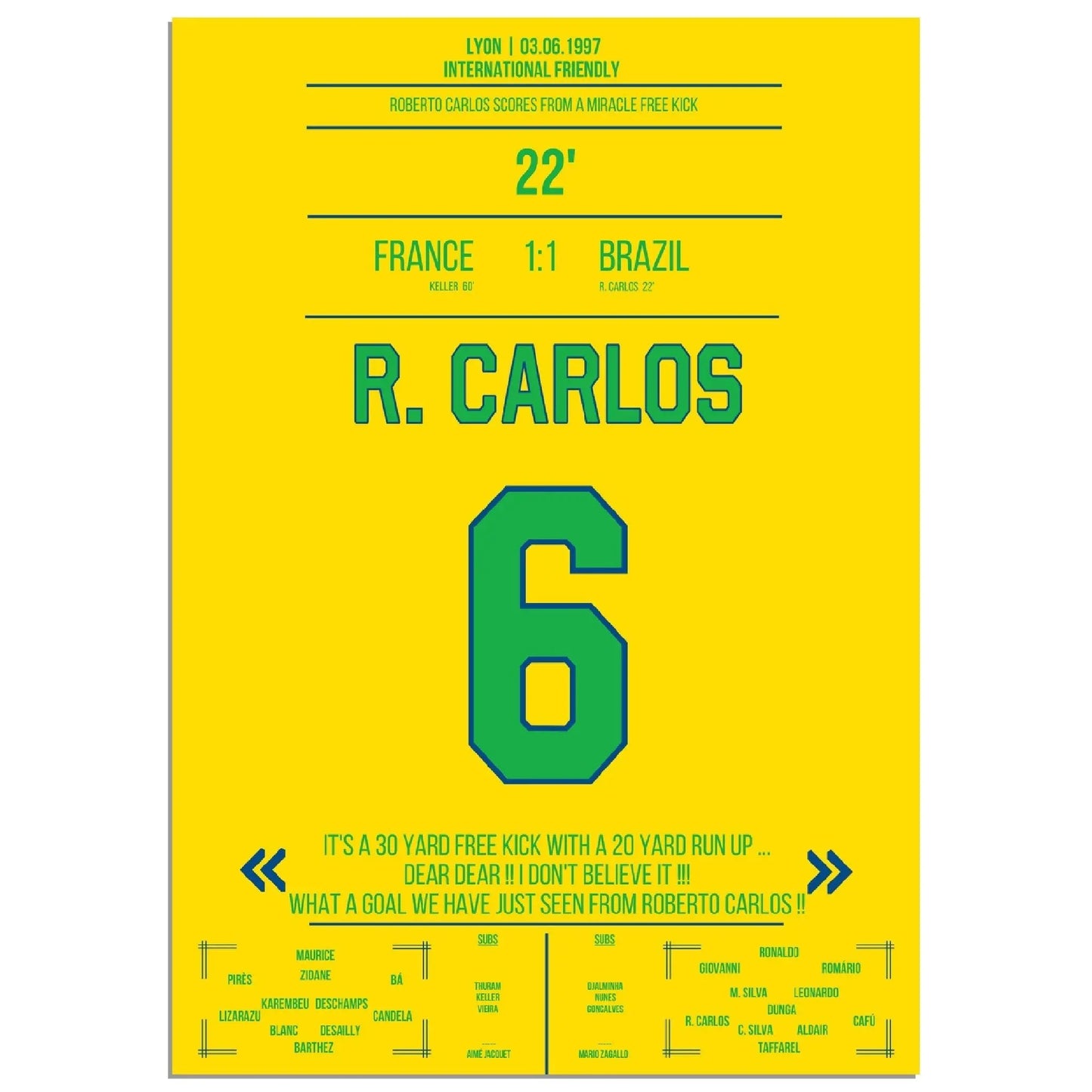 Roberto Carlos magischer Freistoss gegen Frankreich