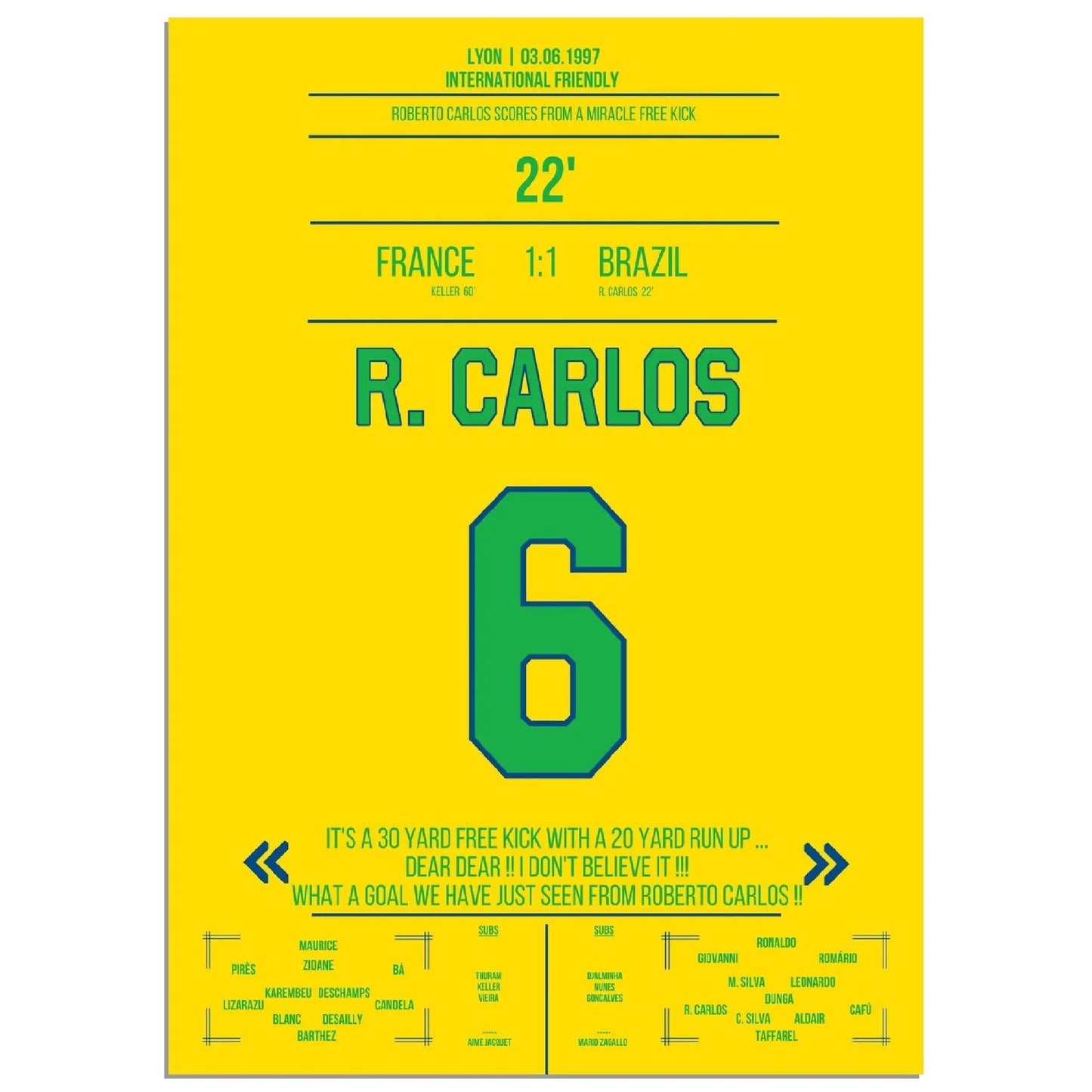 Roberto Carlos magischer Freistoss gegen Frankreich