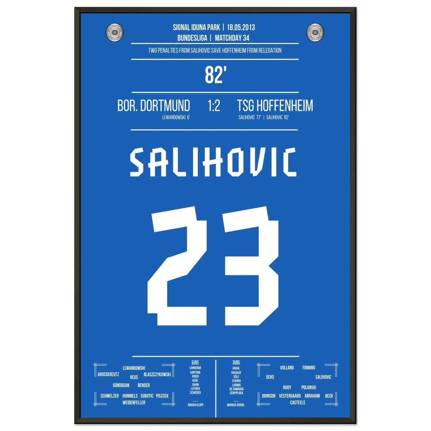 Salihovic Elfmeter rettet Hoffenheim vor dem Abstieg in 2013 60x90-cm-24x36-Schwarzer-Aluminiumrahmen