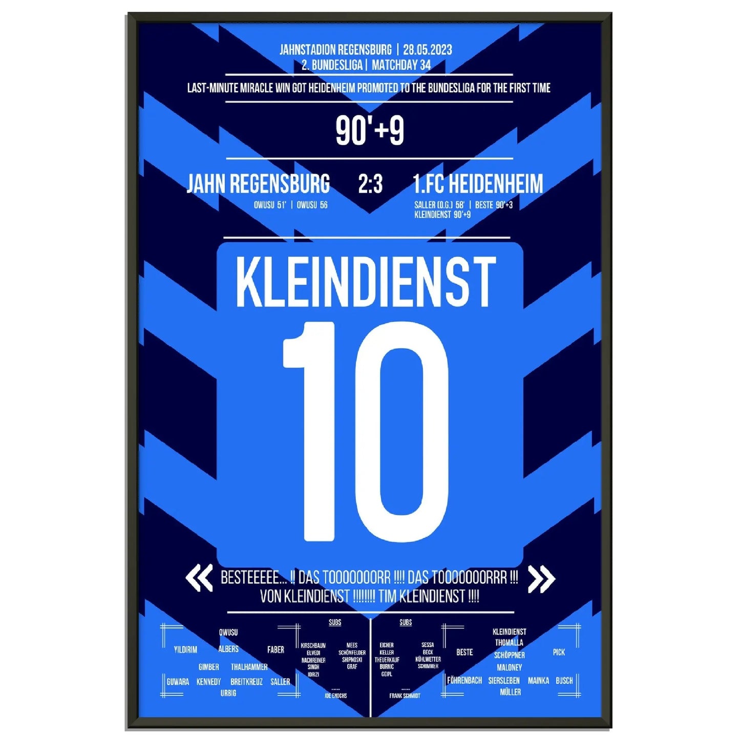 Tim Kleindienst mit dem Tor zum Aufstieg für Heidenheim 60x90-cm-24x36-Schwarzer-Aluminiumrahmen