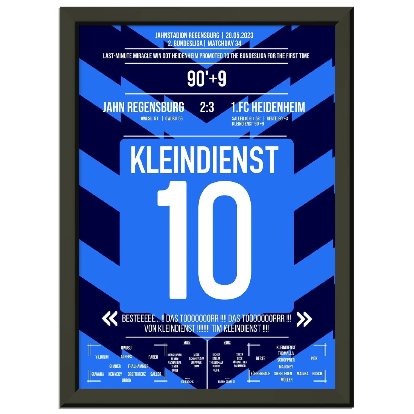 Tim Kleindienst mit dem Tor zum Aufstieg für Heidenheim A4-21x29.7-cm-8x12-Schwarzer-Aluminiumrahmen