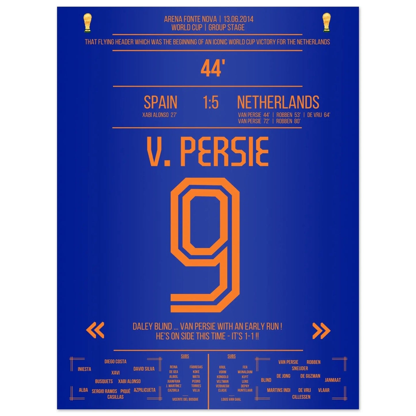 Van Persie's berühmter Flugkopfball über Casillas in 2014 30x40-cm-12x16-Premium-Semi-Glossy-Paper-Poster