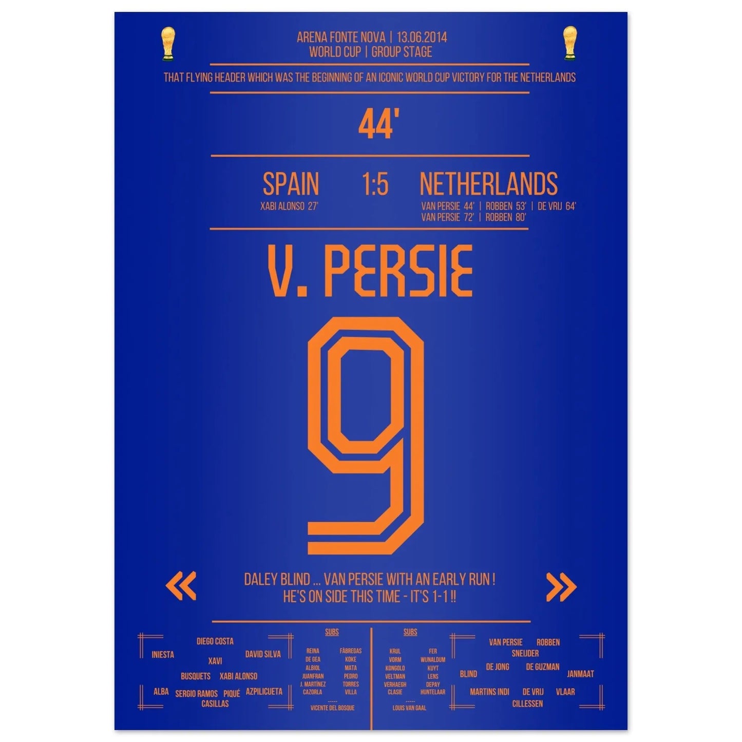 Van Persie's berühmter Flugkopfball über Casillas in 2014 50x70-cm-20x28-Premium-Semi-Glossy-Paper-Poster