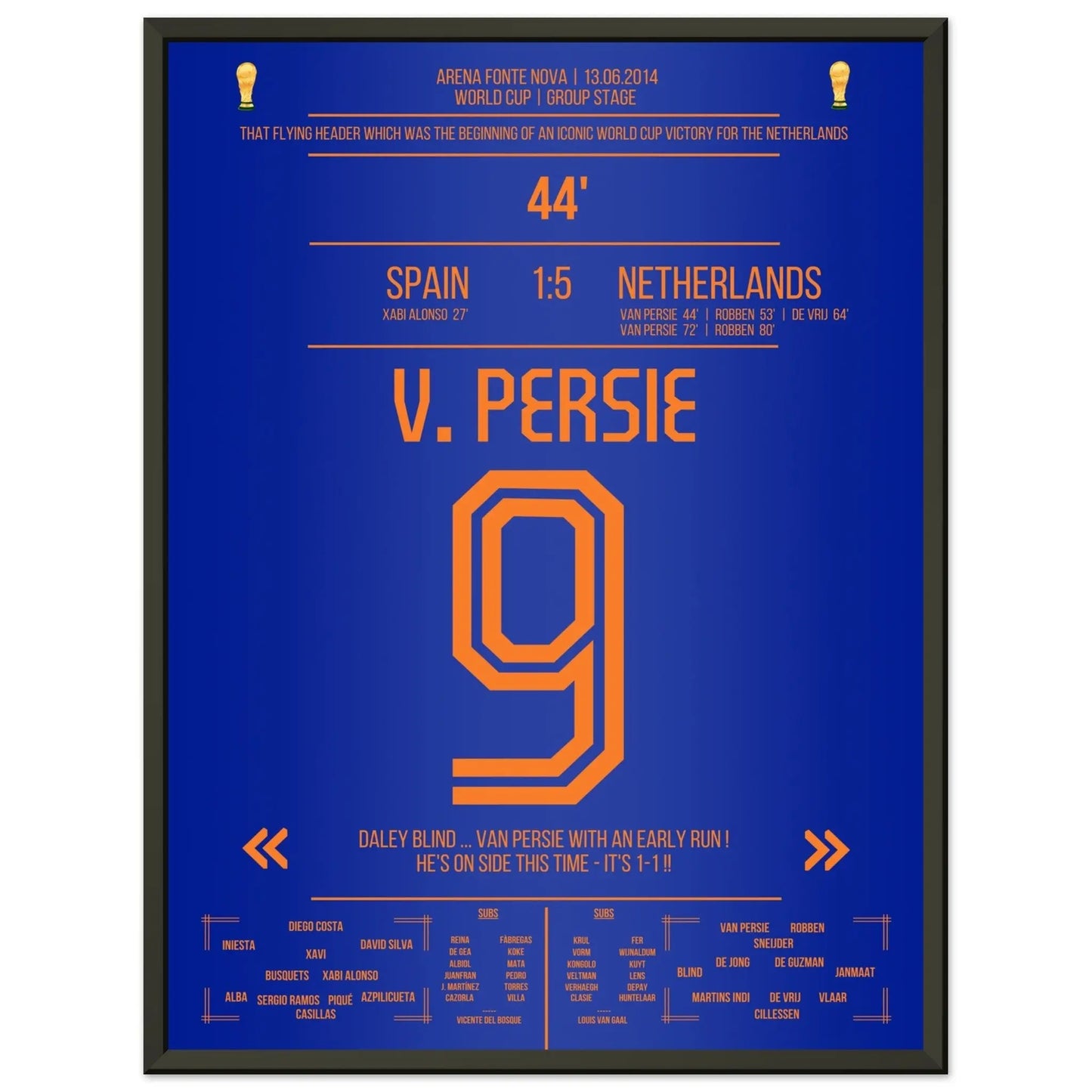 Van Persie's berühmter Flugkopfball über Casillas in 2014 45x60-cm-18x24-Premium-Semi-Glossy-Paper-Metal-Fra