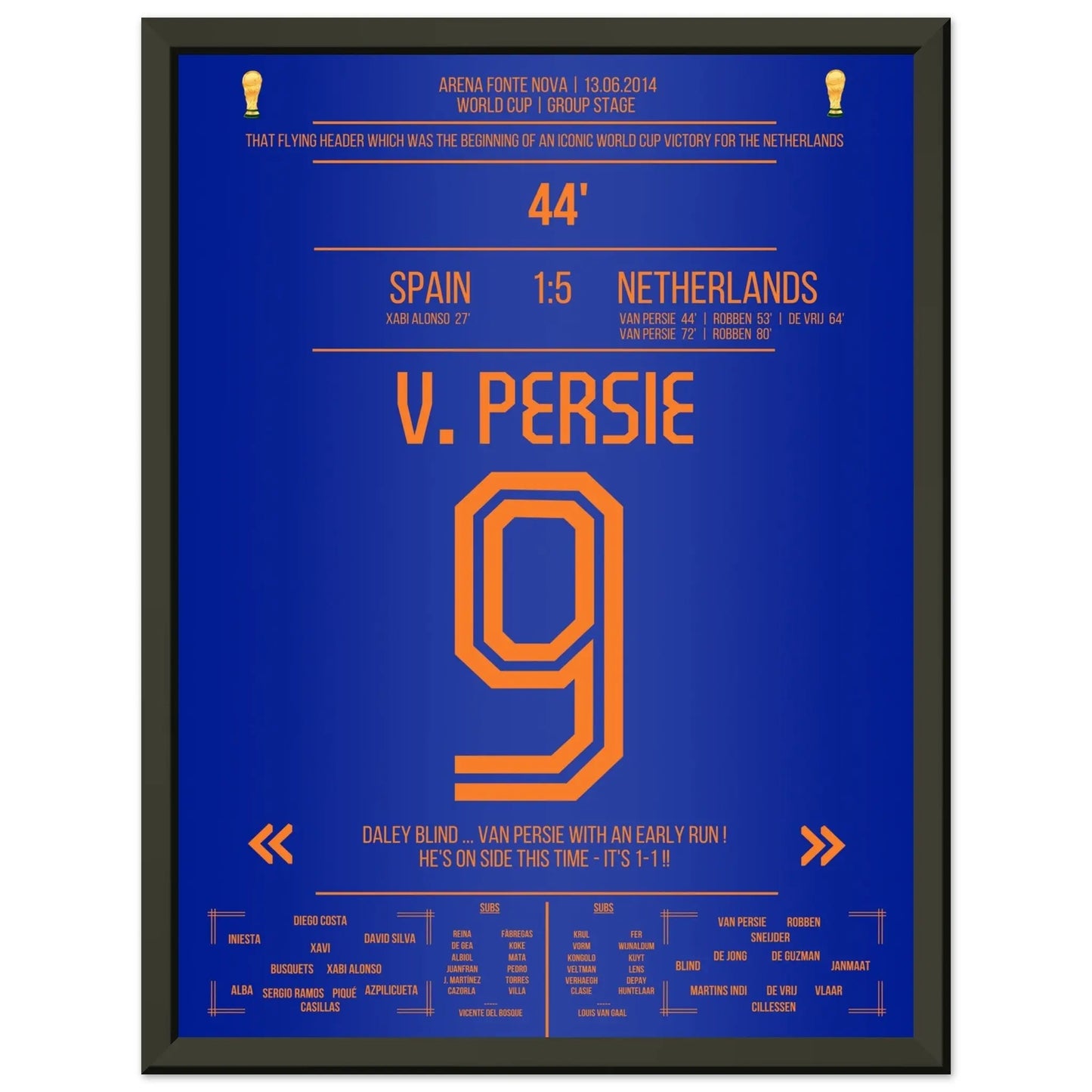 Van Persie's berühmter Flugkopfball über Casillas in 2014 30x40-cm-12x16-Premium-Semi-Glossy-Paper-Metal-Fra