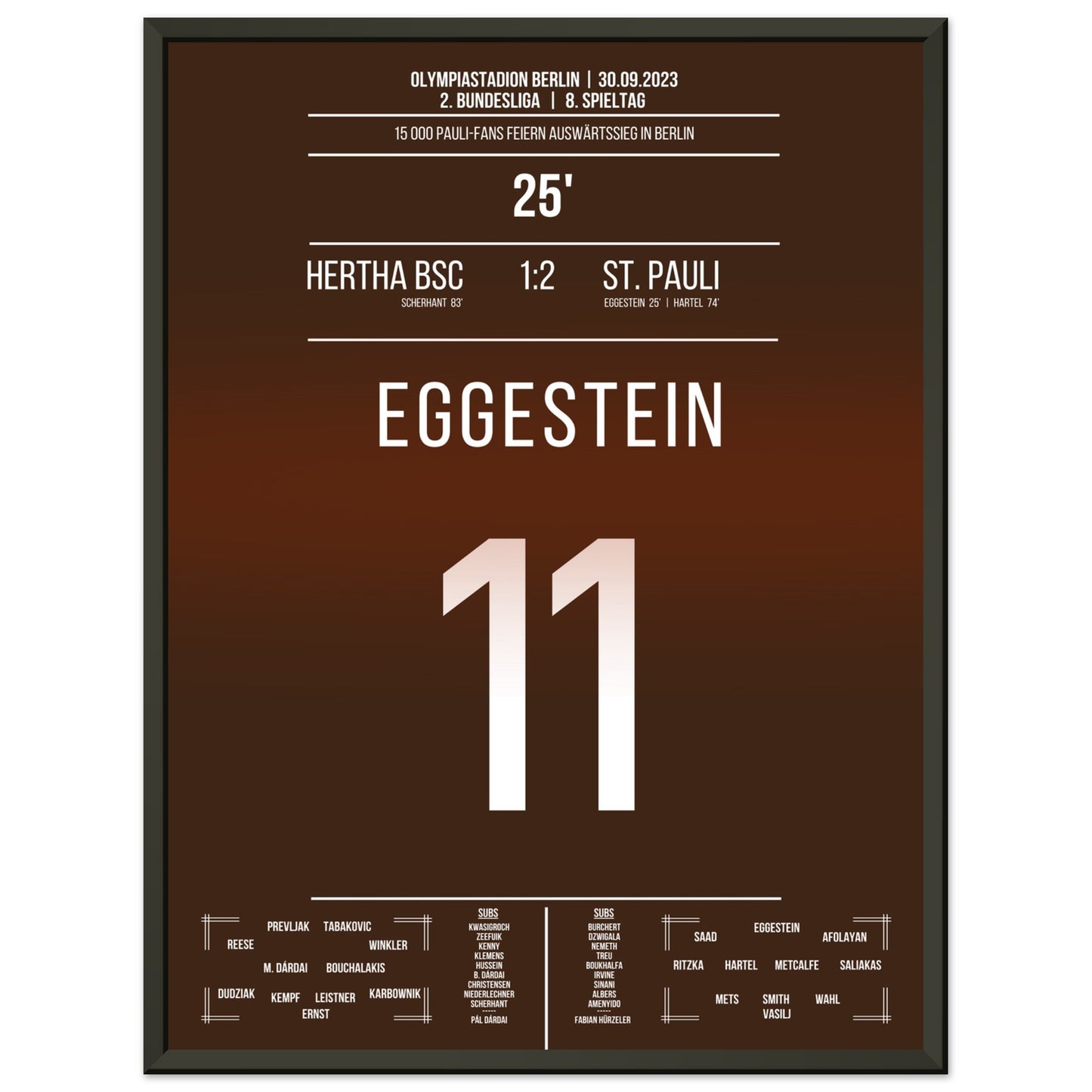 15 000 Pauli-Fans feiern den Auswärtssieg in Berlin 45x60-cm-18x24-Schwarzer-Aluminiumrahmen