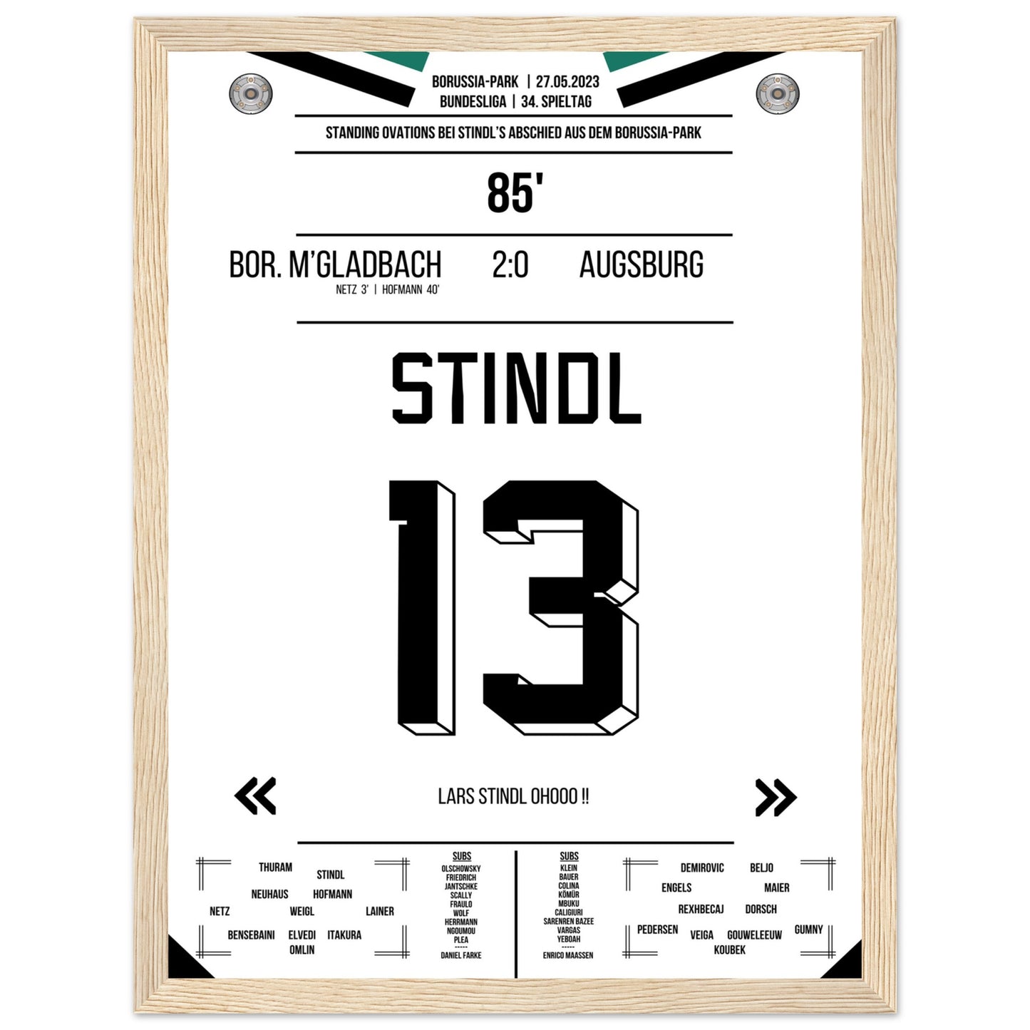 Stindl's Verabschiedung im Borussia-Park 2023 30x40-cm-12x16-Premium-Semi-Glossy-Paper-Wooden-Fr