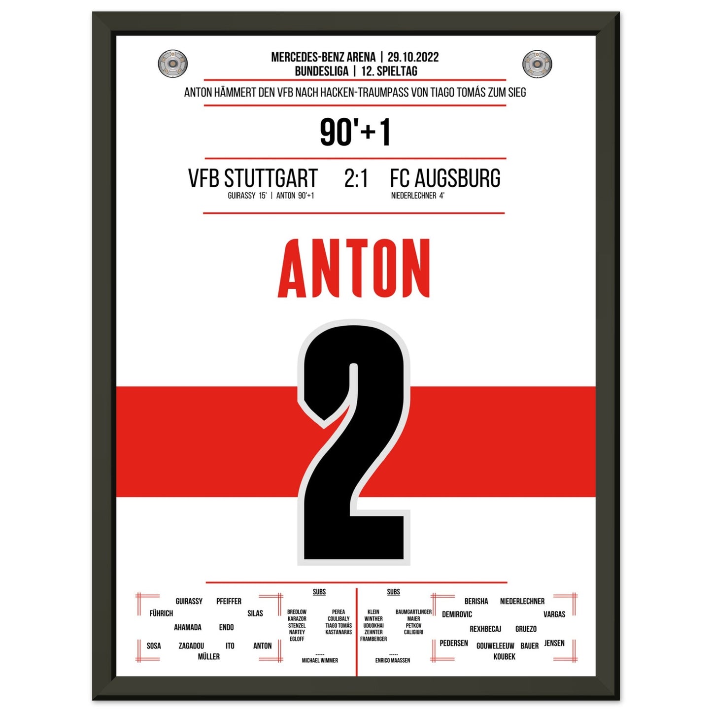 Anton hämmert den VFB mit Krampf zum Sieg gegen Augsburg 30x40-cm-12x16-Schwarzer-Aluminiumrahmen