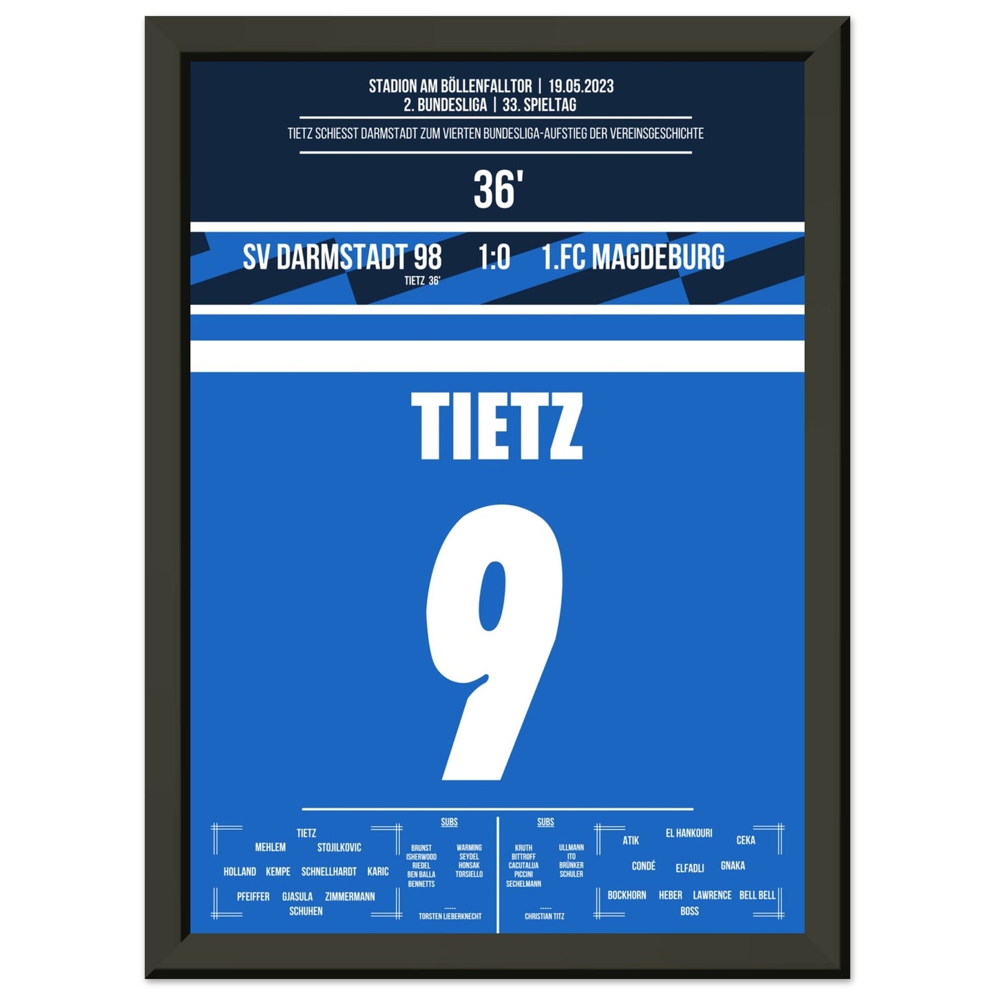 Darmstadt's Wiederaufstieg in die Bundesliga in 2023 A4-21x29.7-cm-8x12-Schwarzer-Aluminiumrahmen