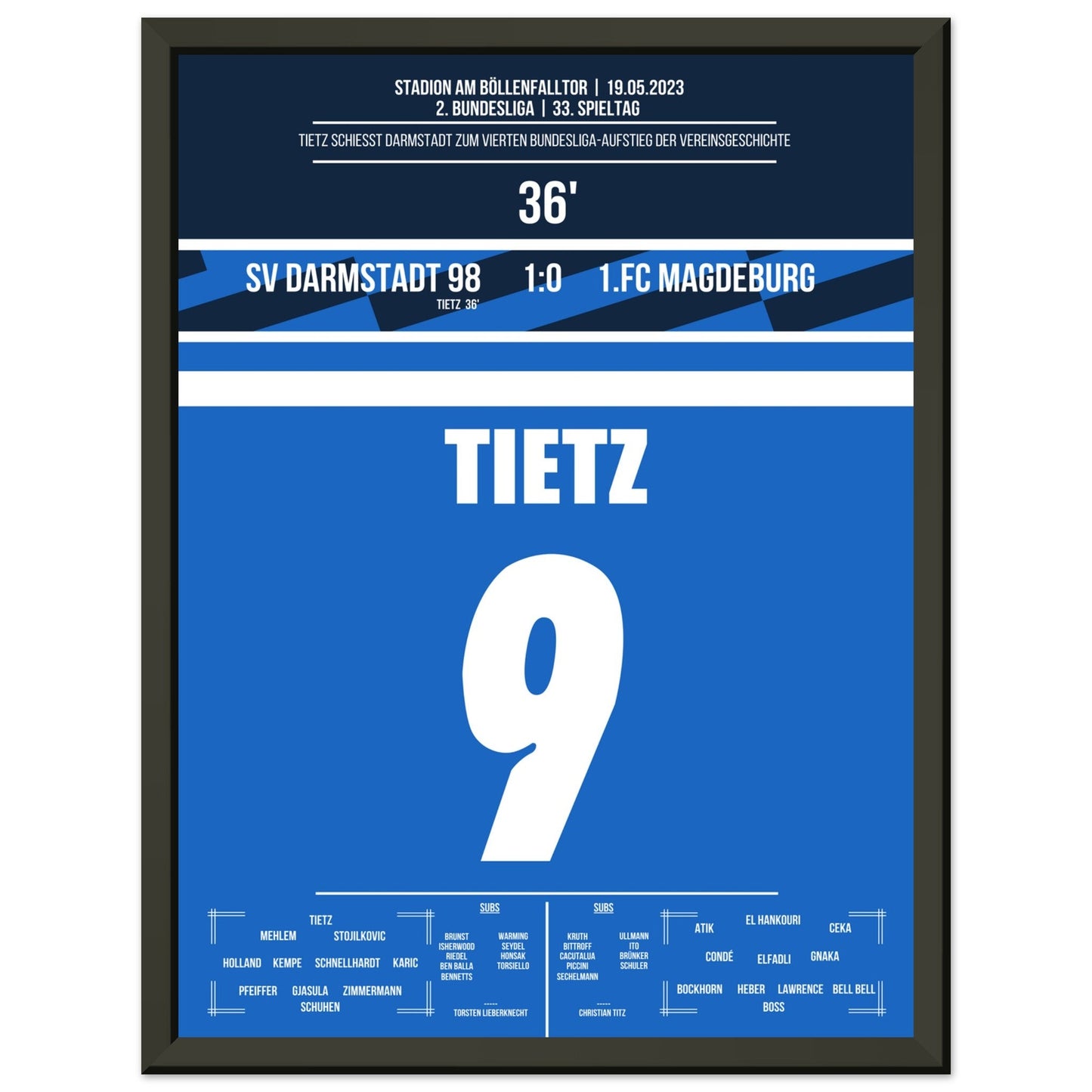 Darmstadt's Wiederaufstieg in die Bundesliga in 2023 30x40-cm-12x16-Schwarzer-Aluminiumrahmen