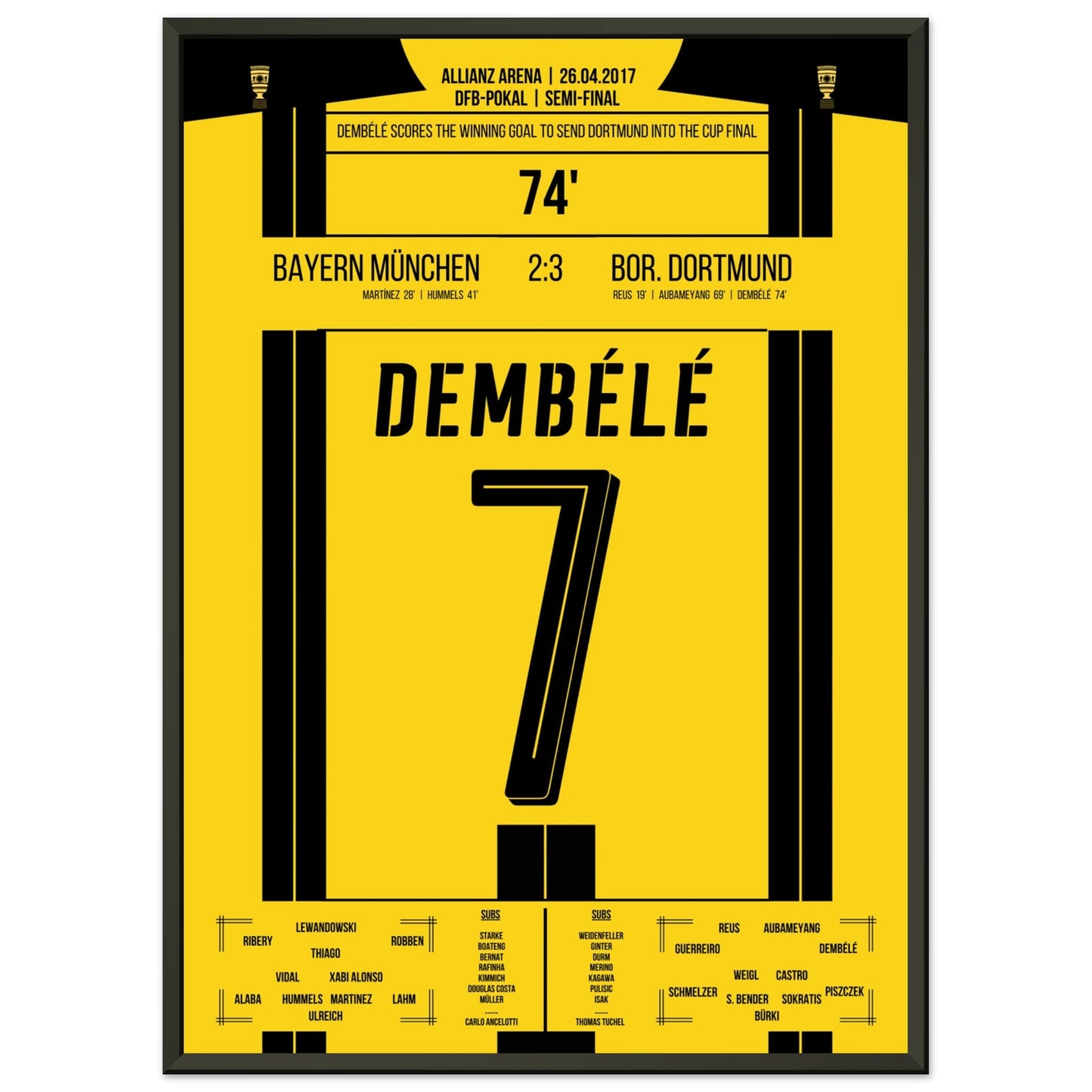 Dembélé's Siegtreffer gegen Bayern zum Finaleinzug 2017 50x70-cm-20x28-Schwarzer-Aluminiumrahmen