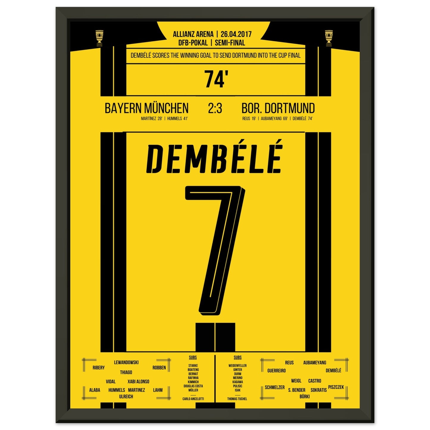 Dembélé's Siegtreffer gegen Bayern zum Finaleinzug 2017 30x40-cm-12x16-Schwarzer-Aluminiumrahmen