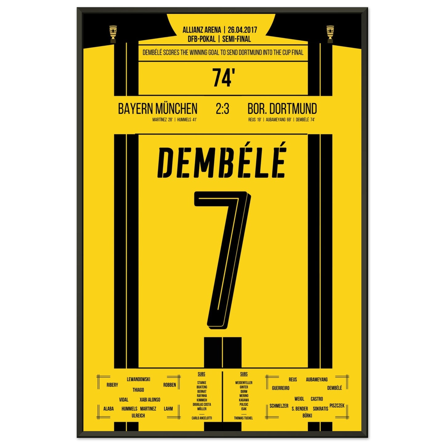 Dembélé's Siegtreffer gegen Bayern zum Finaleinzug 2017 60x90-cm-24x36-Schwarzer-Aluminiumrahmen
