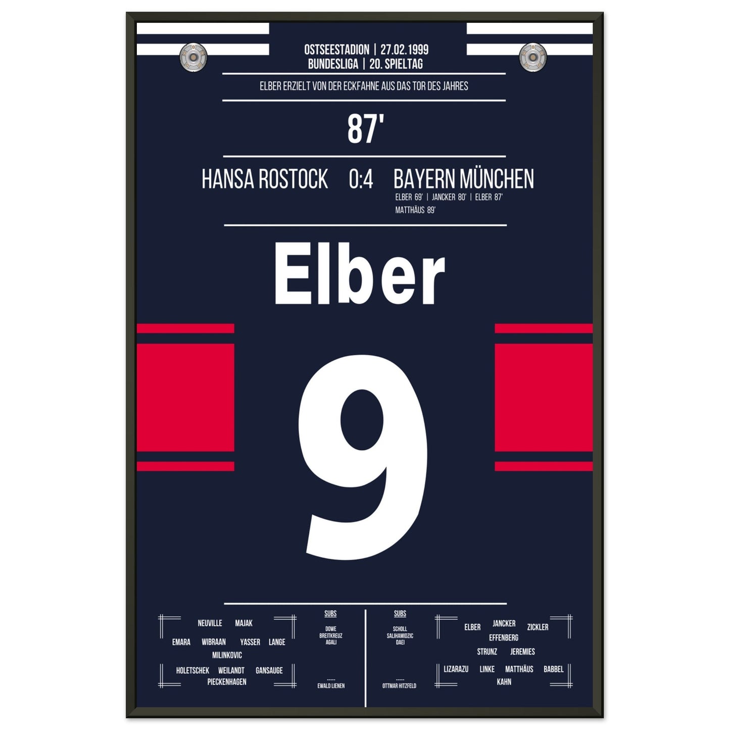 Elber's Tor von der Eckfahne in 1999 60x90-cm-24x36-Schwarzer-Aluminiumrahmen