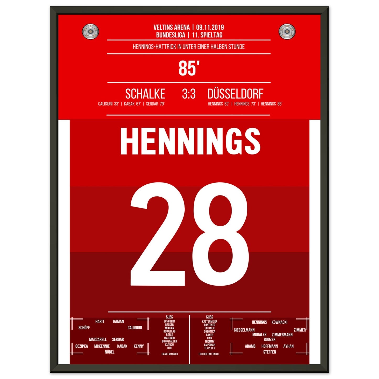 Hennings-Hattrick bei Punktgewinn auf Schalke in 2019 45x60-cm-18x24-Schwarzer-Aluminiumrahmen