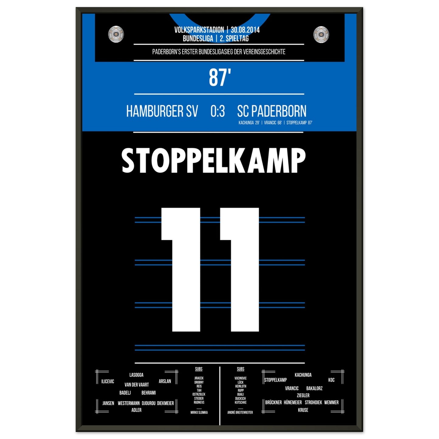 Paderborn's erster Bundesliga-Sieg der Vereinsgeschichte 60x90-cm-24x36-Schwarzer-Aluminiumrahmen