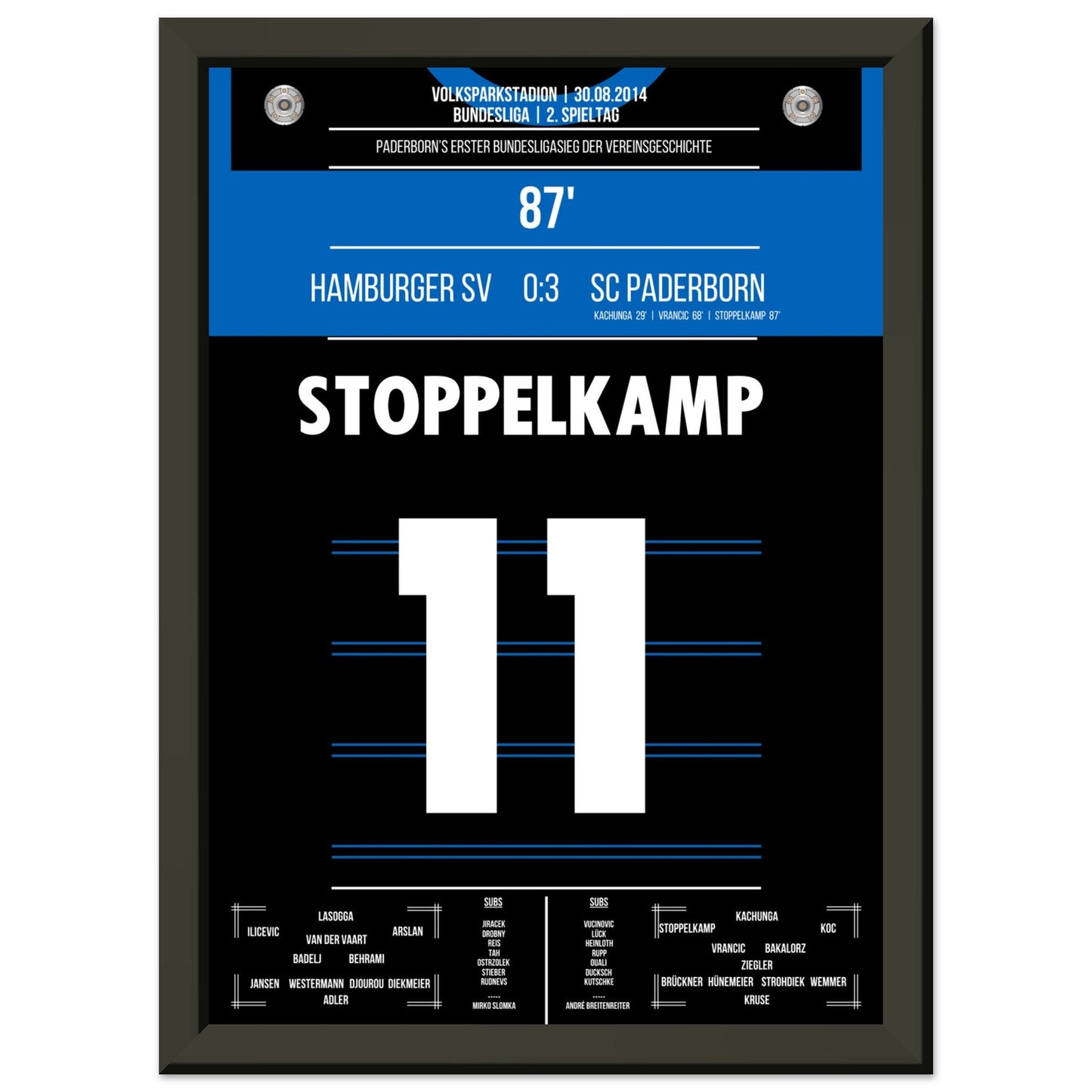 Paderborn's erster Bundesliga-Sieg der Vereinsgeschichte A4-21x29.7-cm-8x12-Schwarzer-Aluminiumrahmen