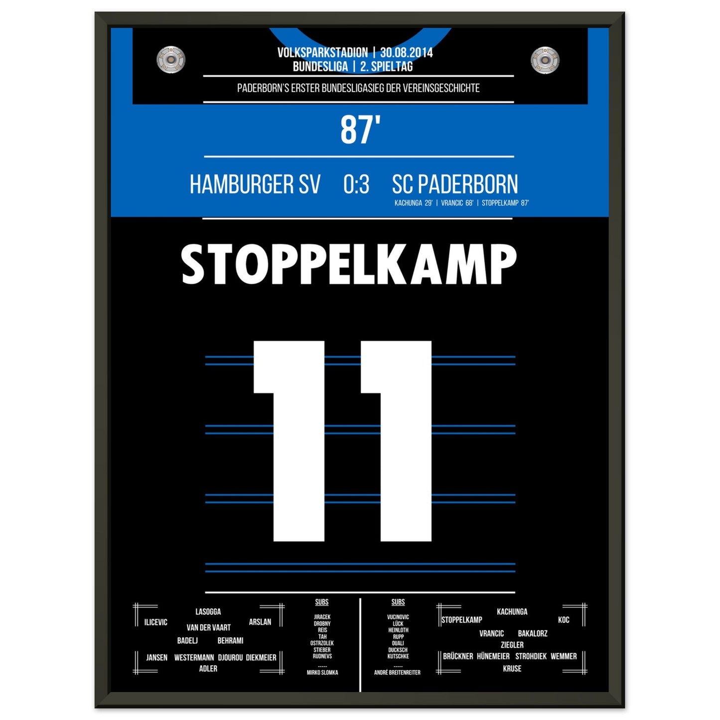 Paderborn's erster Bundesliga-Sieg der Vereinsgeschichte 45x60-cm-18x24-Schwarzer-Aluminiumrahmen