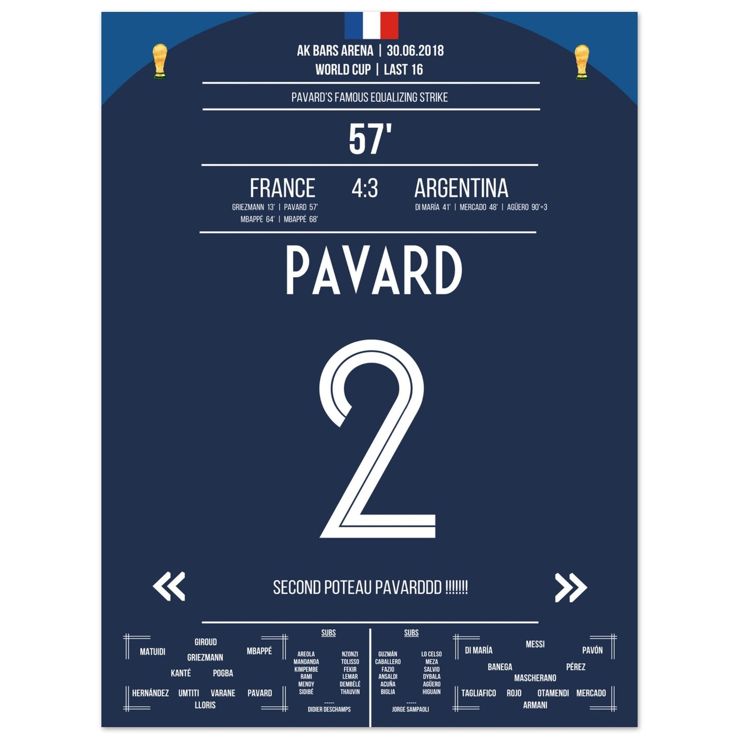 Pavard's Traumtor gegen Argentinien im WM Achtelfinale 2018 30x40-cm-12x16-Ohne-Rahmen