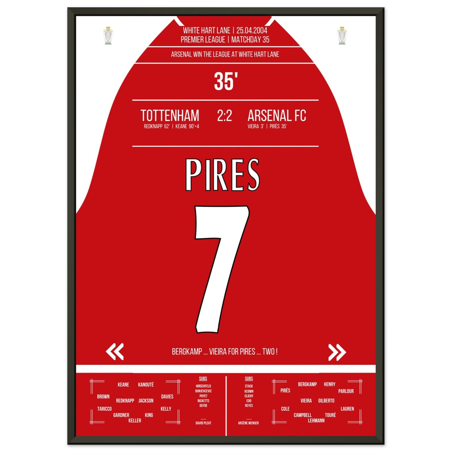 Pires' Tor beim Gewinn der Meisterschaft an der White Hart Lane 2004 50x70-cm-20x28-Schwarzer-Aluminiumrahmen