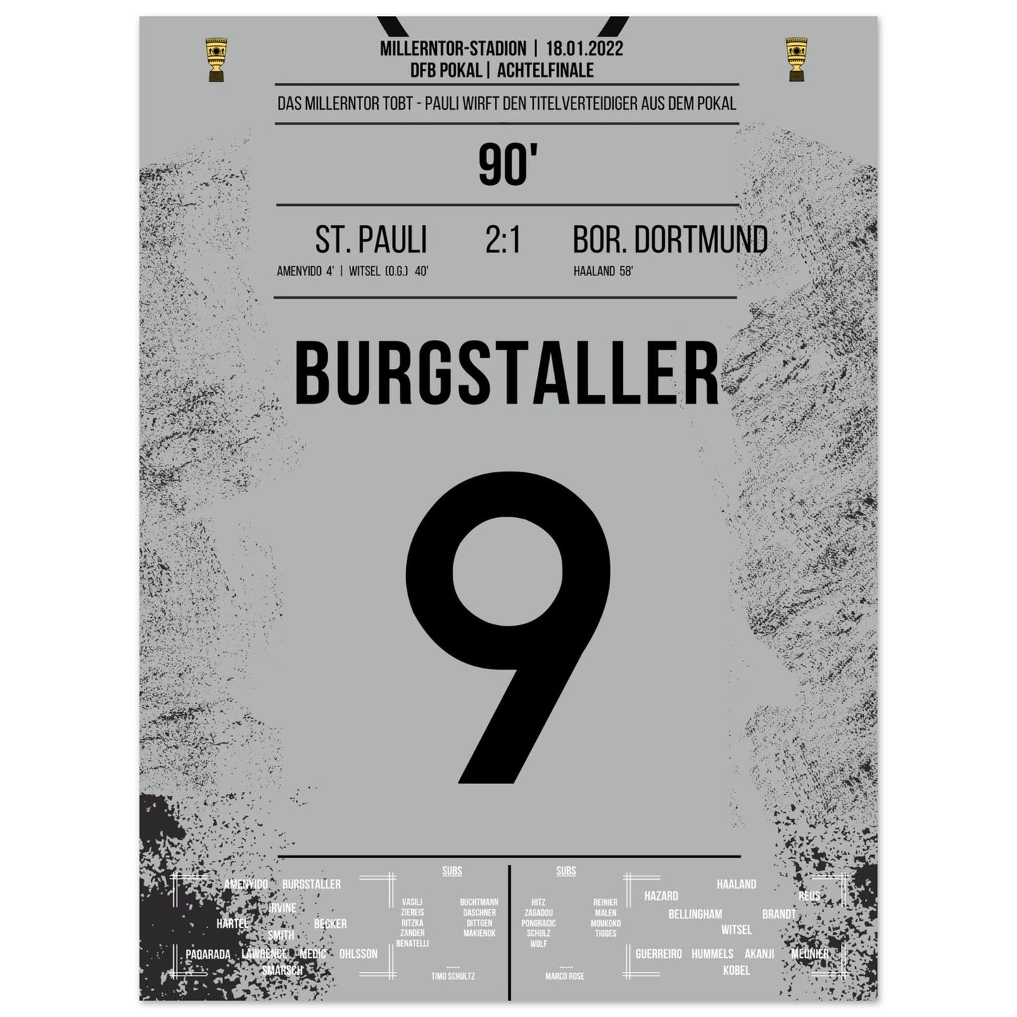 Wilde Pokalnacht auf dem Kiez! St Pauli wirft den Titelverteidiger Dortmund aus dem Pokal 30x40-cm-12x16-Ohne-Rahmen