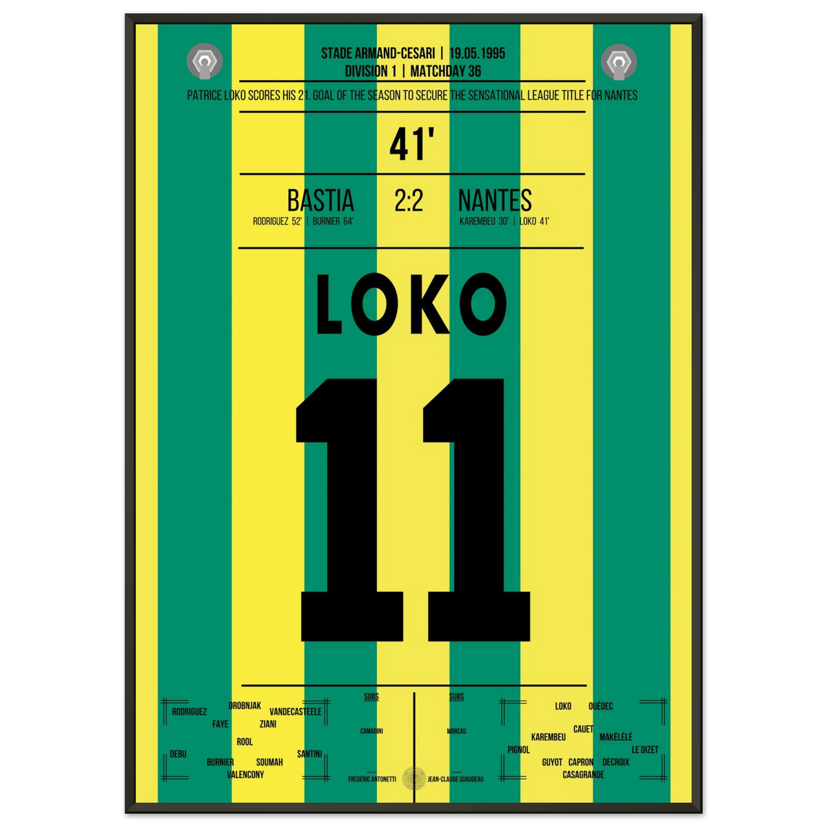 Patrice Loko trifft und Nantes feiert die Meisterschaft 1995 in Bastia