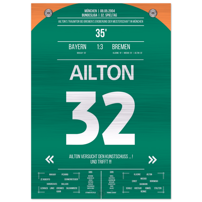 (Metal Print) Ailton's dream goal to win the championship in Munich