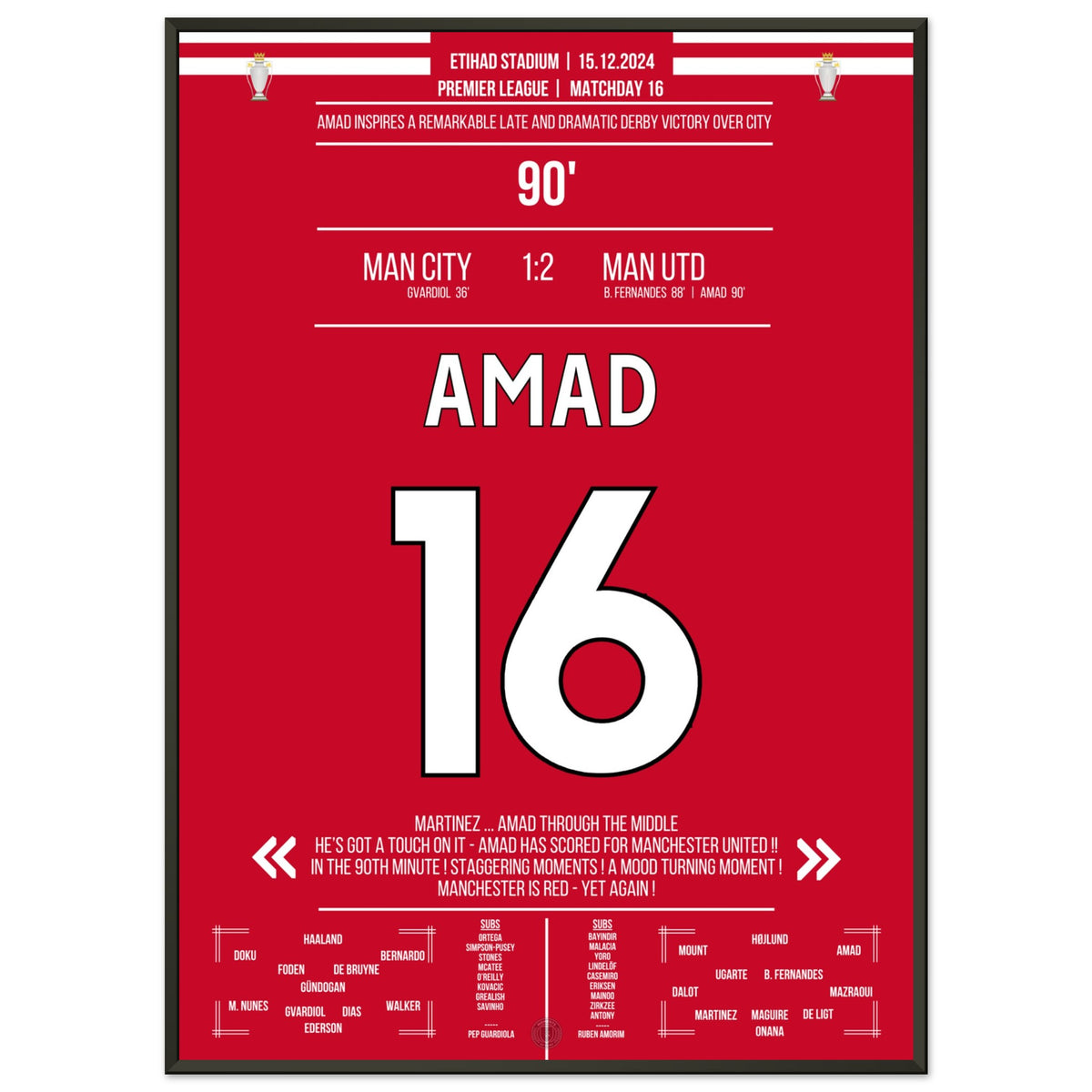 Amad fires the Red Devils to a late comeback derby win at the Etihad