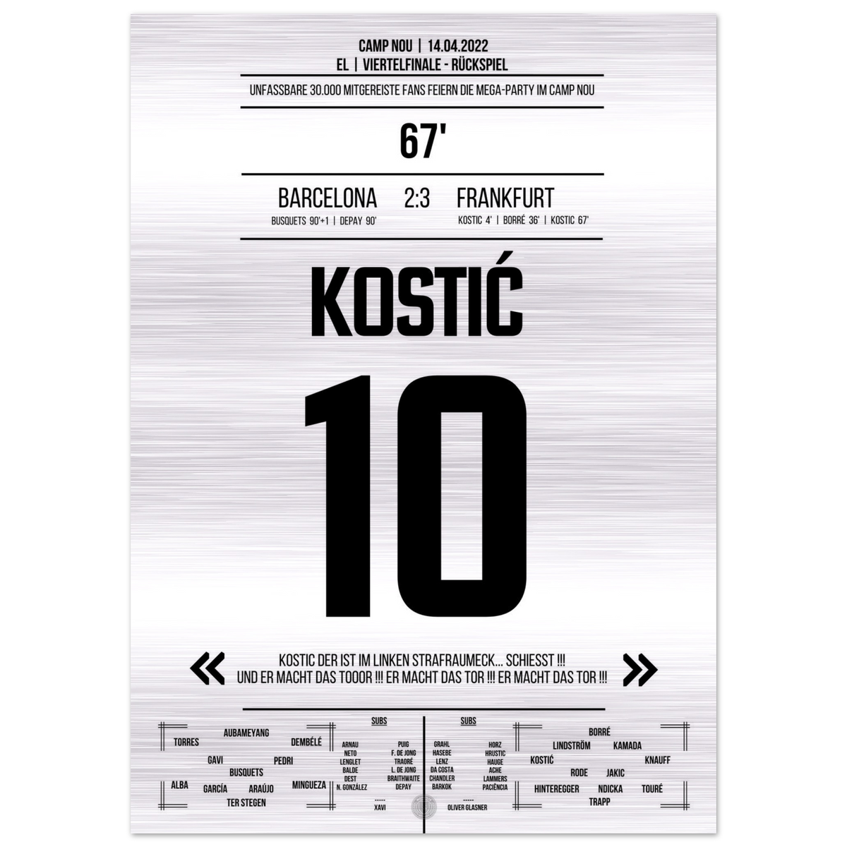 (Metal Print) Kostic's Galavorstellung bei Frankfurt's großer Party im Camp Nou
