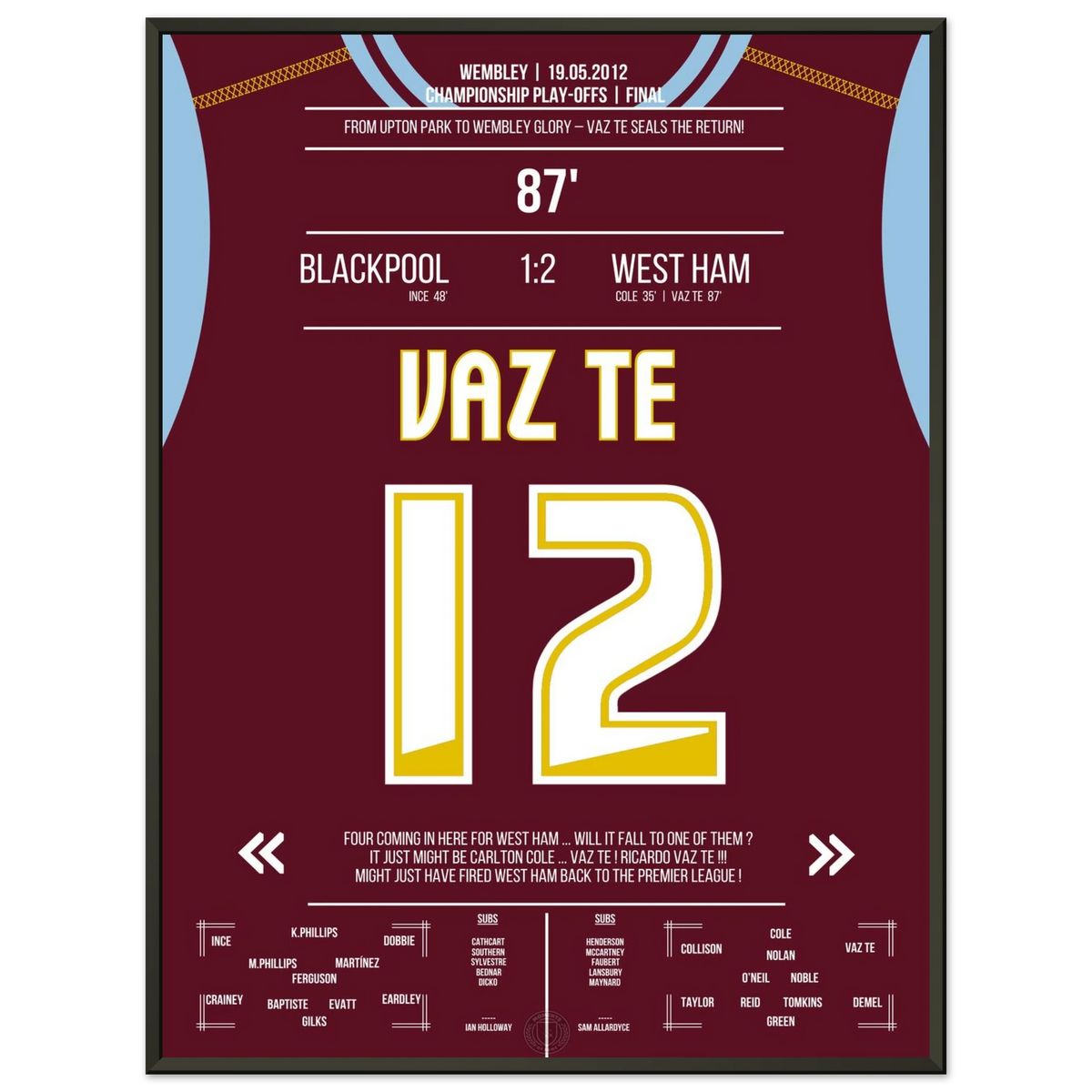 Vaz Te hammers West Ham back into the Premier League