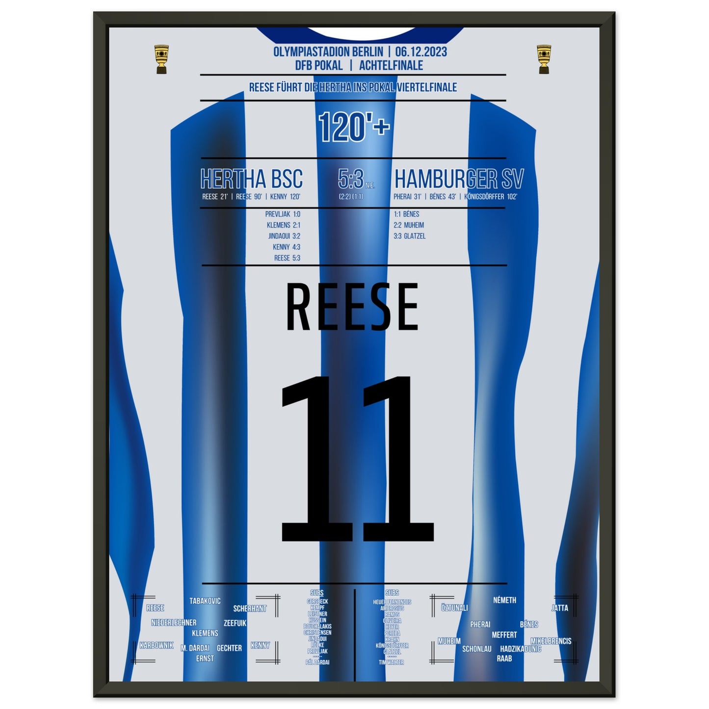 Reese schiesst die Hertha ins Pokal-Viertelfinale 45x60-cm-18x24-Schwarzer-Aluminiumrahmen