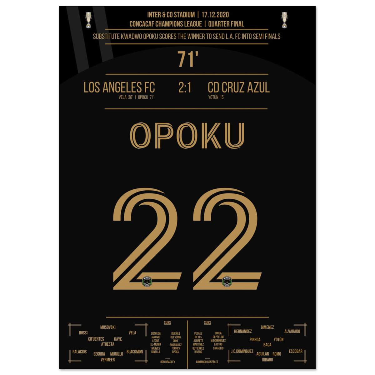 Opoku shoots Los Angeles FC into the semifinals against Cruz Azul