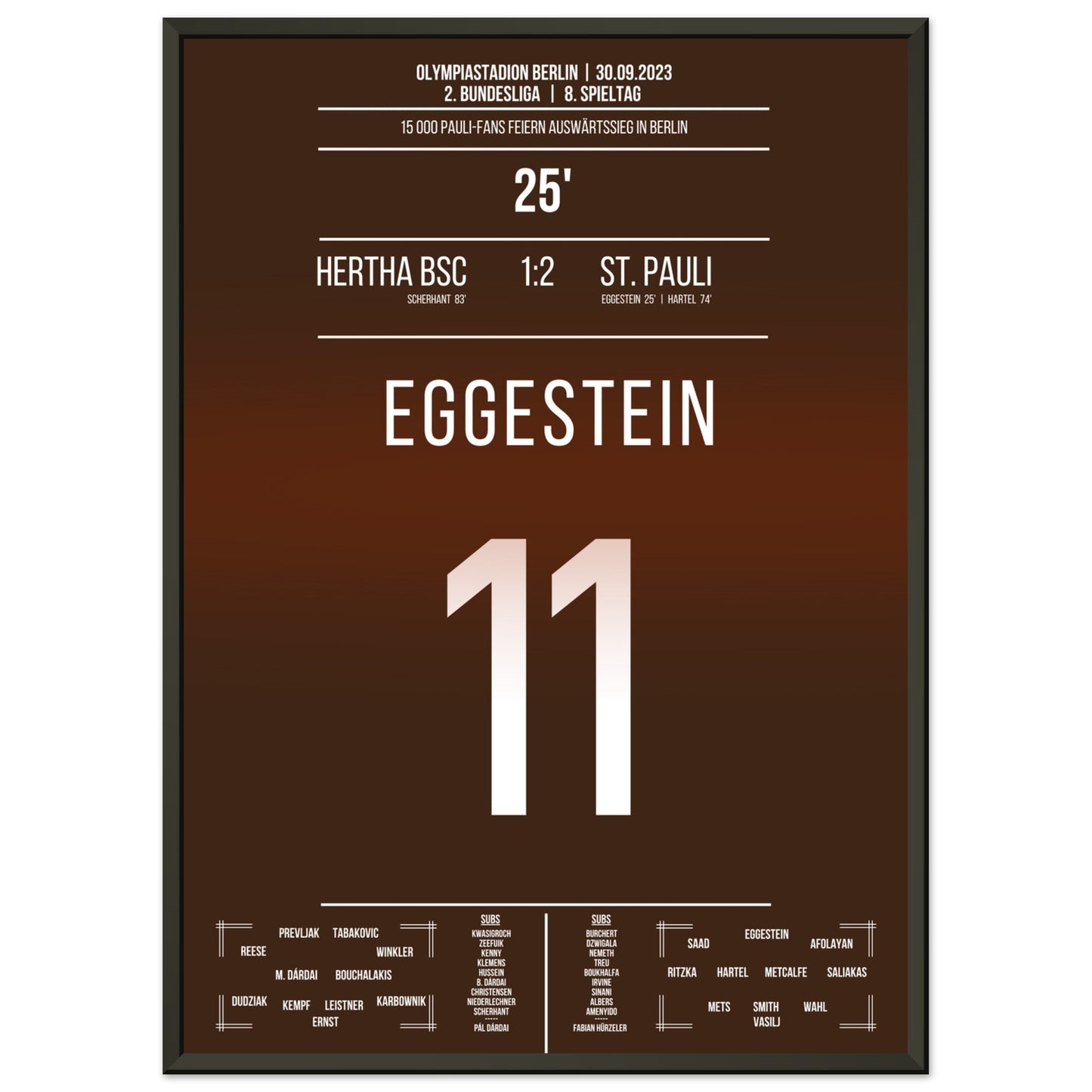 15 000 Pauli-Fans feiern den Auswärtssieg in Berlin 50x70-cm-20x28-Schwarzer-Aluminiumrahmen