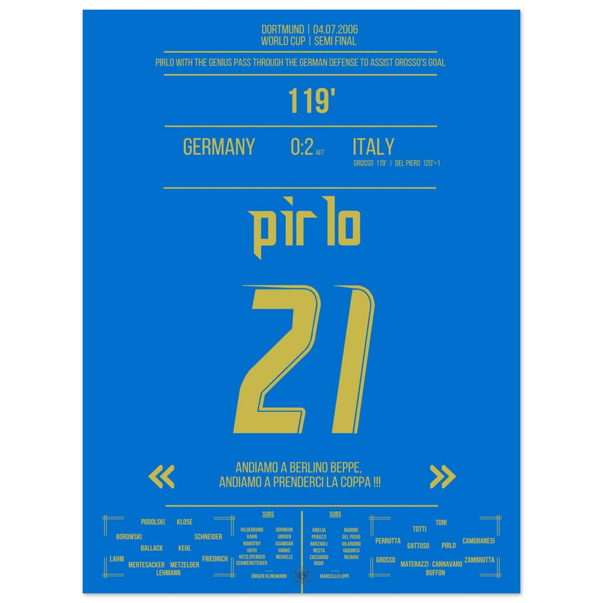 Pirlo's dream pass through the German defense leads to Grosso's 1-0 goal