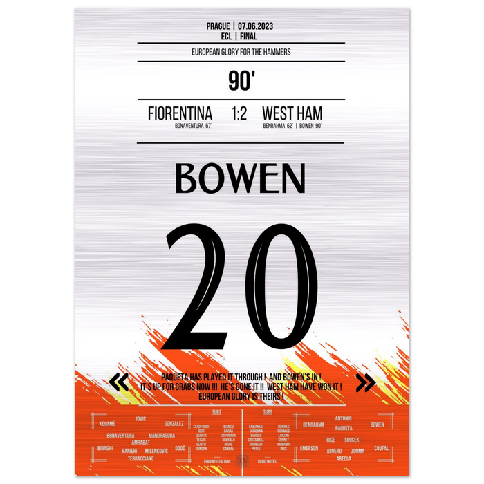 (Metal Print) Bowen's last-minute winning goal for the European Cup triumph for the "Hammers"