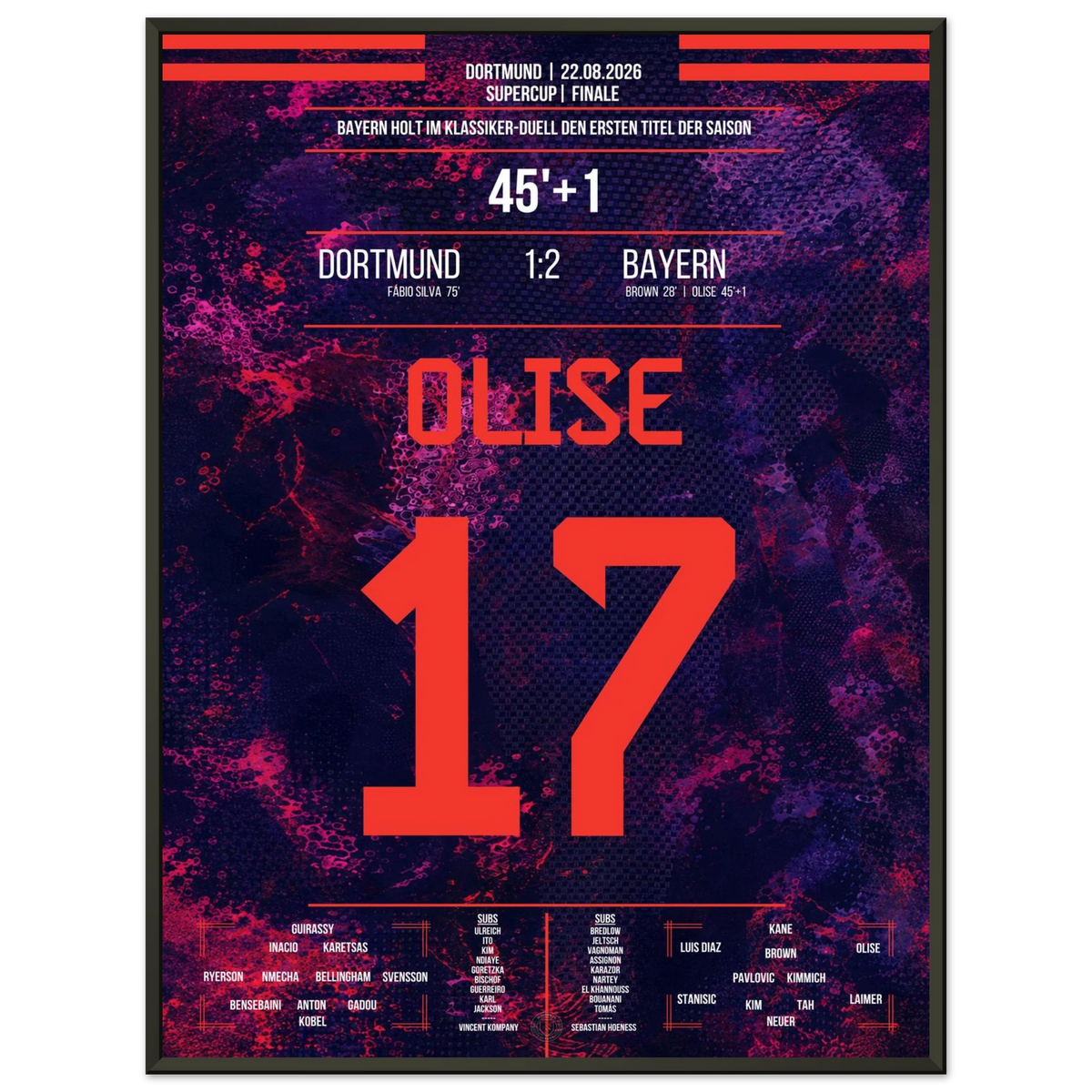 Olise scores in Bayern's 2026 Supercup victory